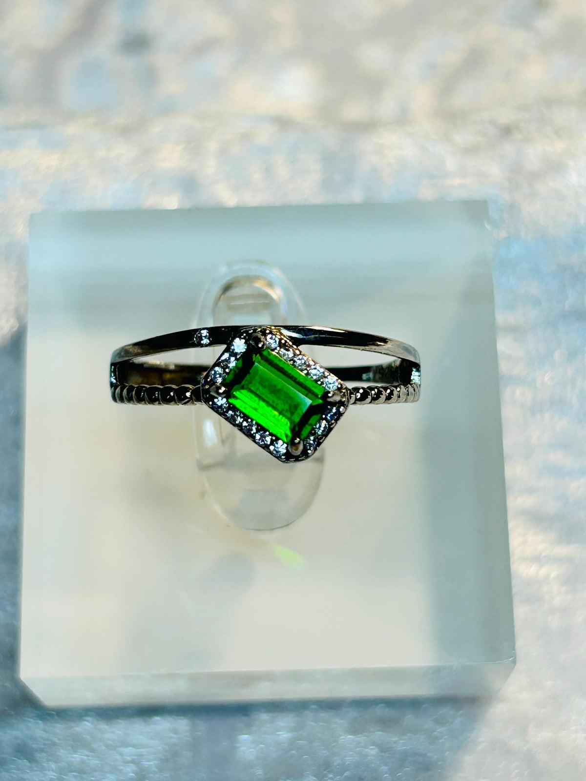 Chrome Diopside Ring: 925 Silver CZ Gemstone, Adjustable Minimalist Jewellery Celtic Dragon Jewellery