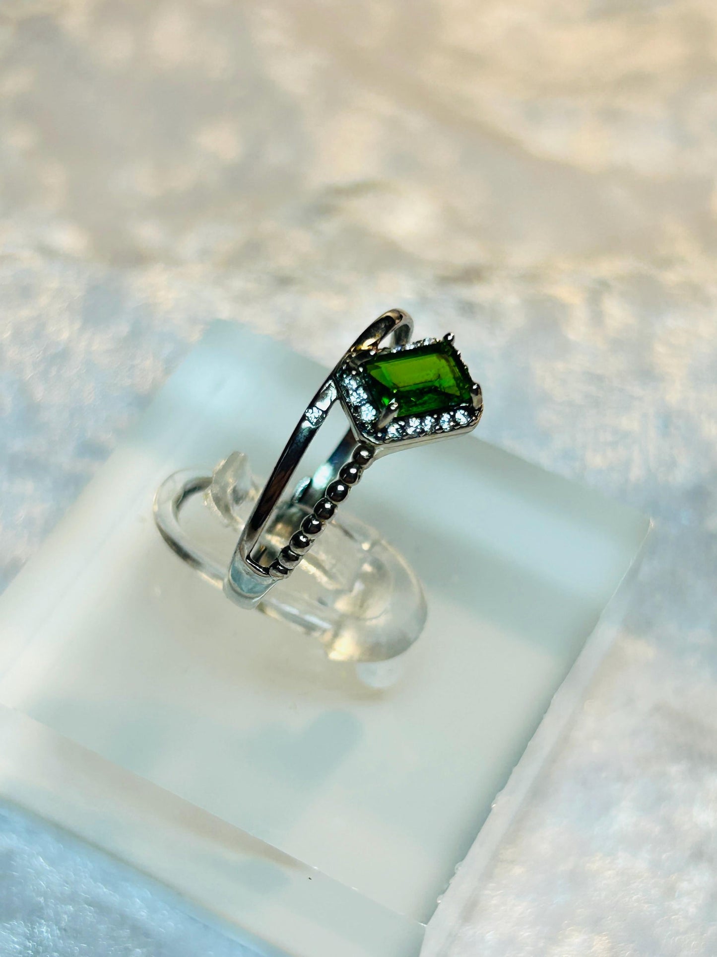 Chrome Diopside Ring: 925 Silver CZ Gemstone, Adjustable Minimalist Jewellery Celtic Dragon Jewellery