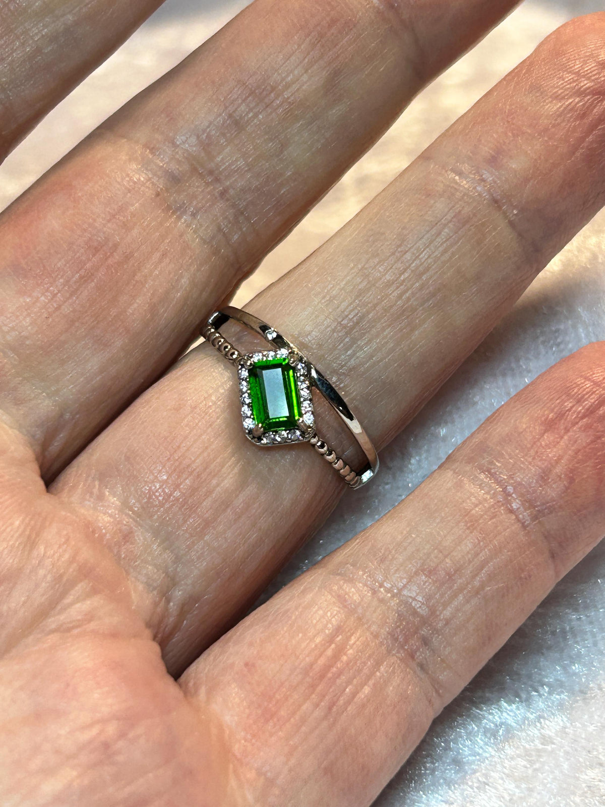 Chrome Diopside Ring: 925 Silver CZ Gemstone, Adjustable Minimalist Jewellery Celtic Dragon Jewellery