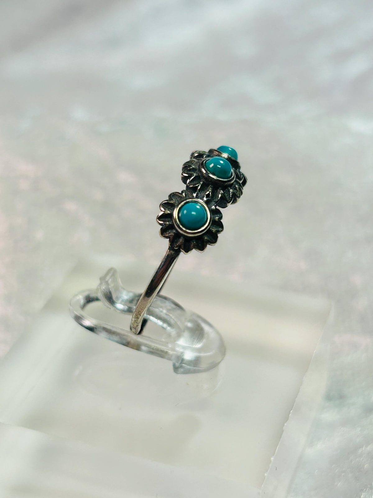 Turquoise Rosette Ring - 925 Sterling Silver - Adjustable Gemstone Jewellery Celtic Dragon Jewellery