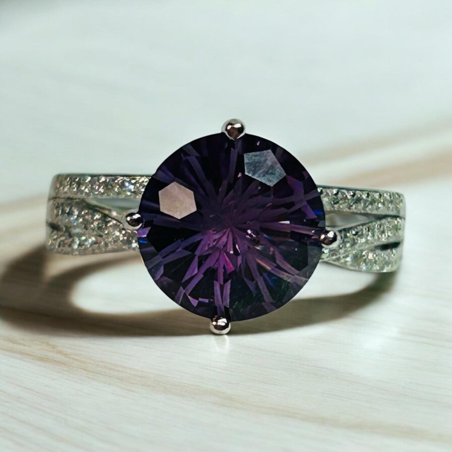 Large Amethyst Solitaire Ring in 925 Sterling Silver with Adjustable Triple Band Celtic Dragon Jewellery