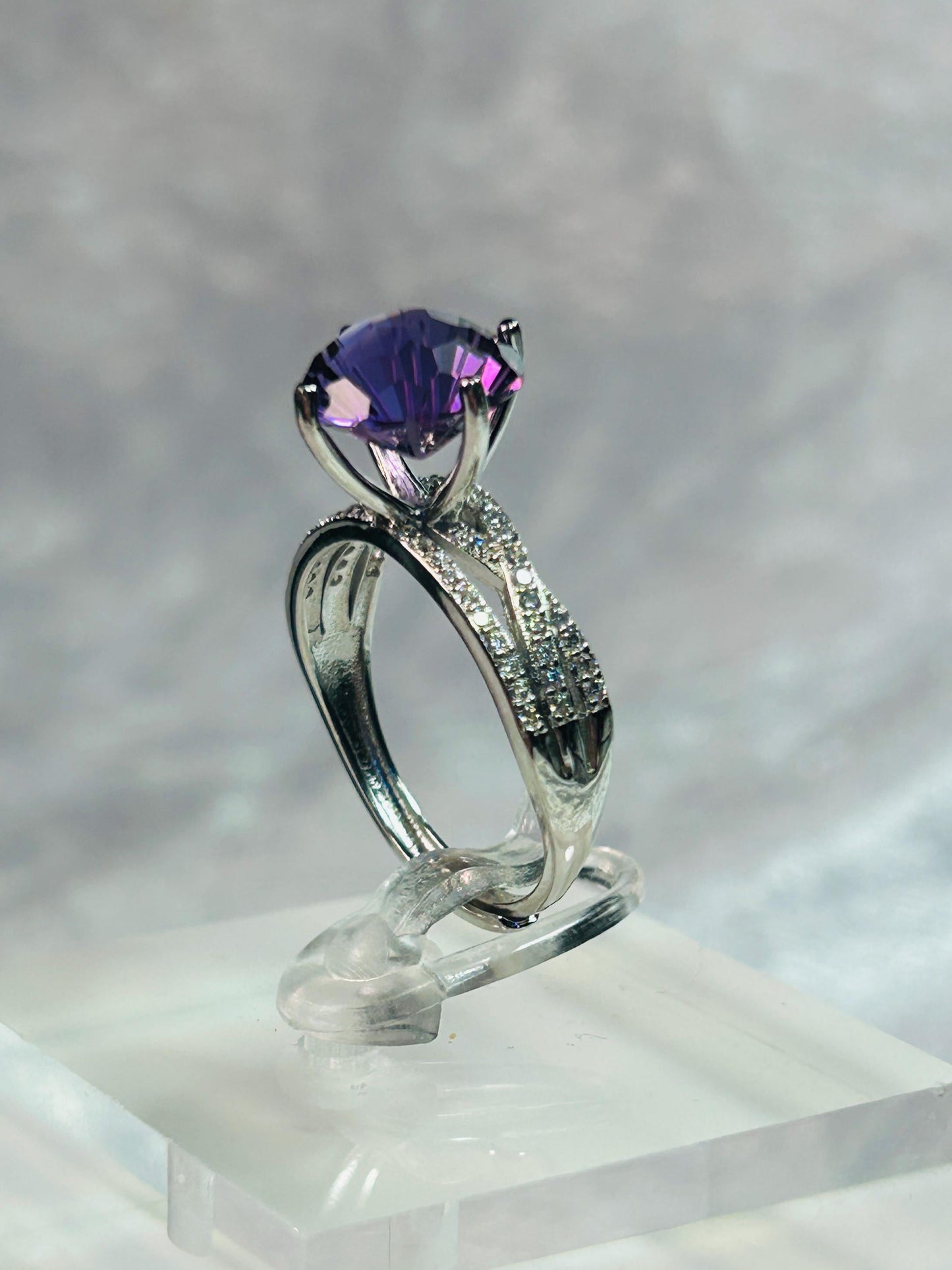Large Amethyst Solitaire Ring in 925 Sterling Silver with Adjustable Triple Band Celtic Dragon Jewellery