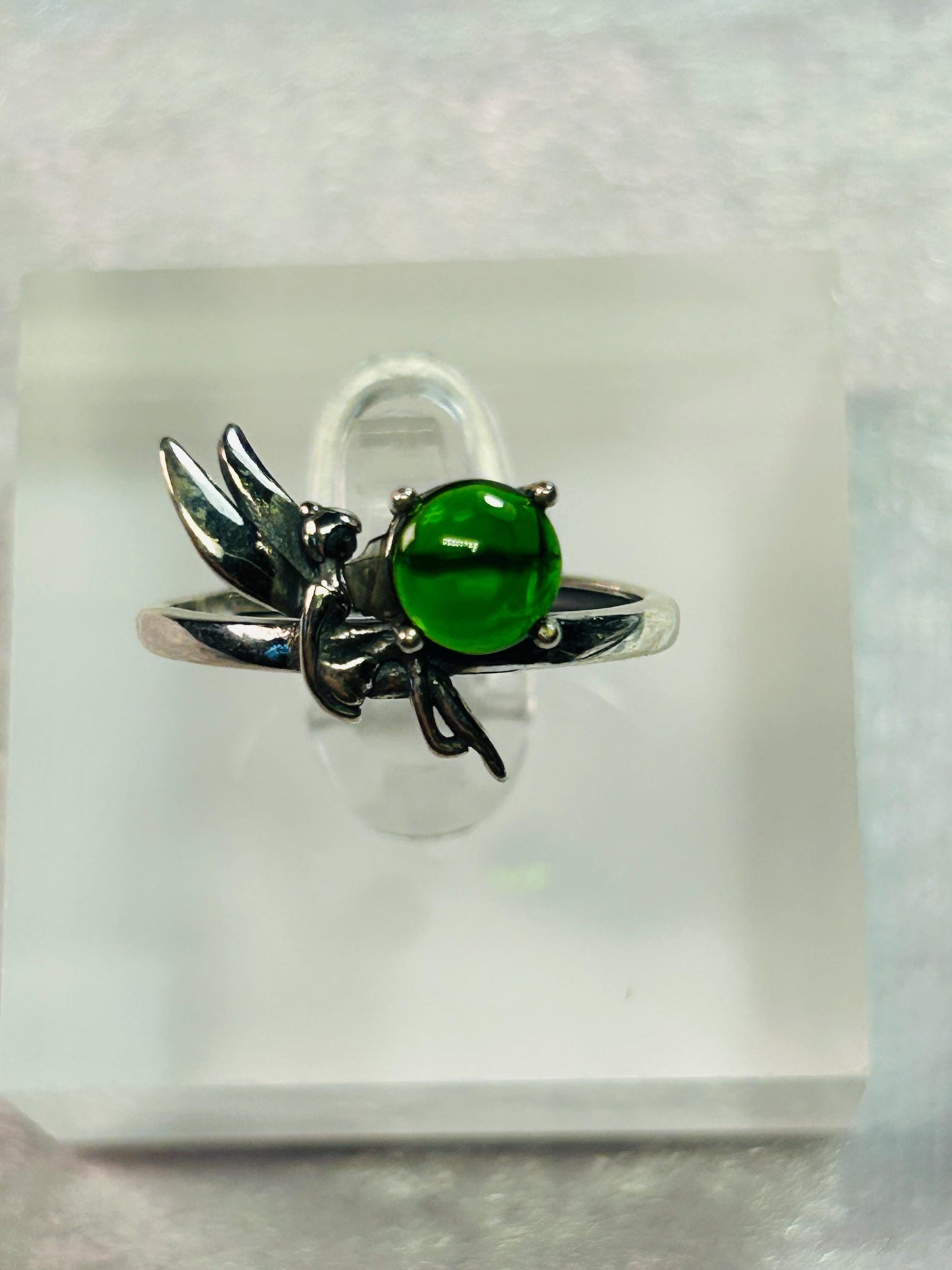 Fairy Ring With Diopside in 925 Sterling Silver - Adjustable Fantasy Jewellery Celtic Dragon Jewellery