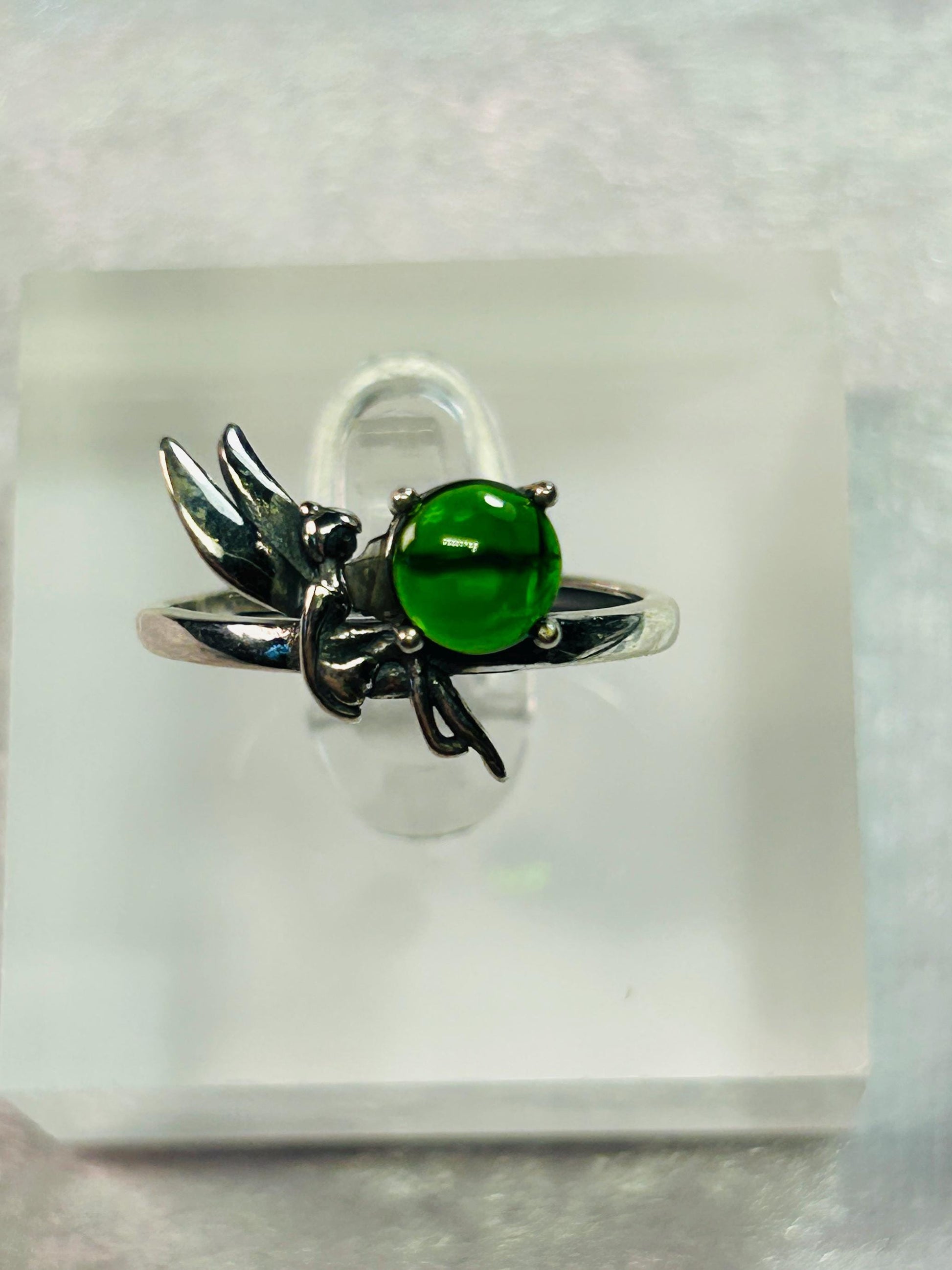Fairy Ring With Diopside in 925 Sterling Silver - Adjustable Fantasy Jewellery Celtic Dragon Jewellery