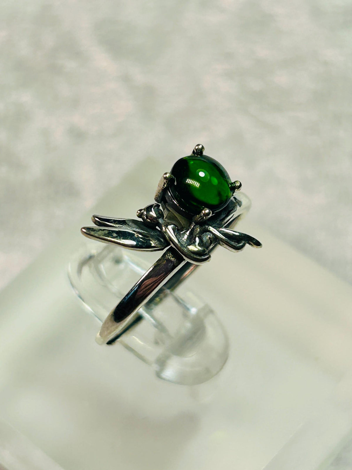 Fairy Ring With Diopside in 925 Sterling Silver - Adjustable Fantasy Jewellery Celtic Dragon Jewellery