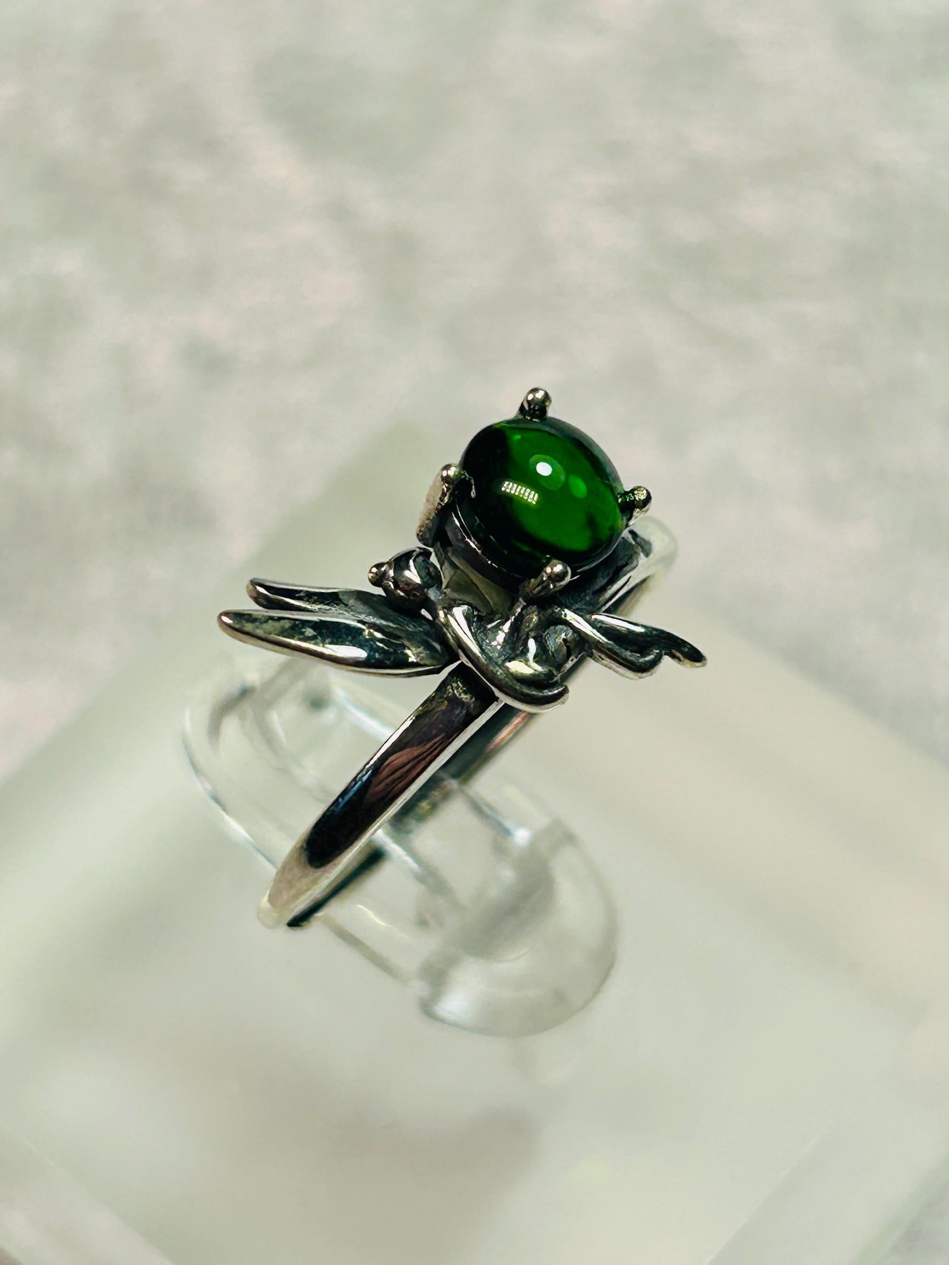 Fairy Ring With Diopside in 925 Sterling Silver - Adjustable Fantasy Jewellery Celtic Dragon Jewellery