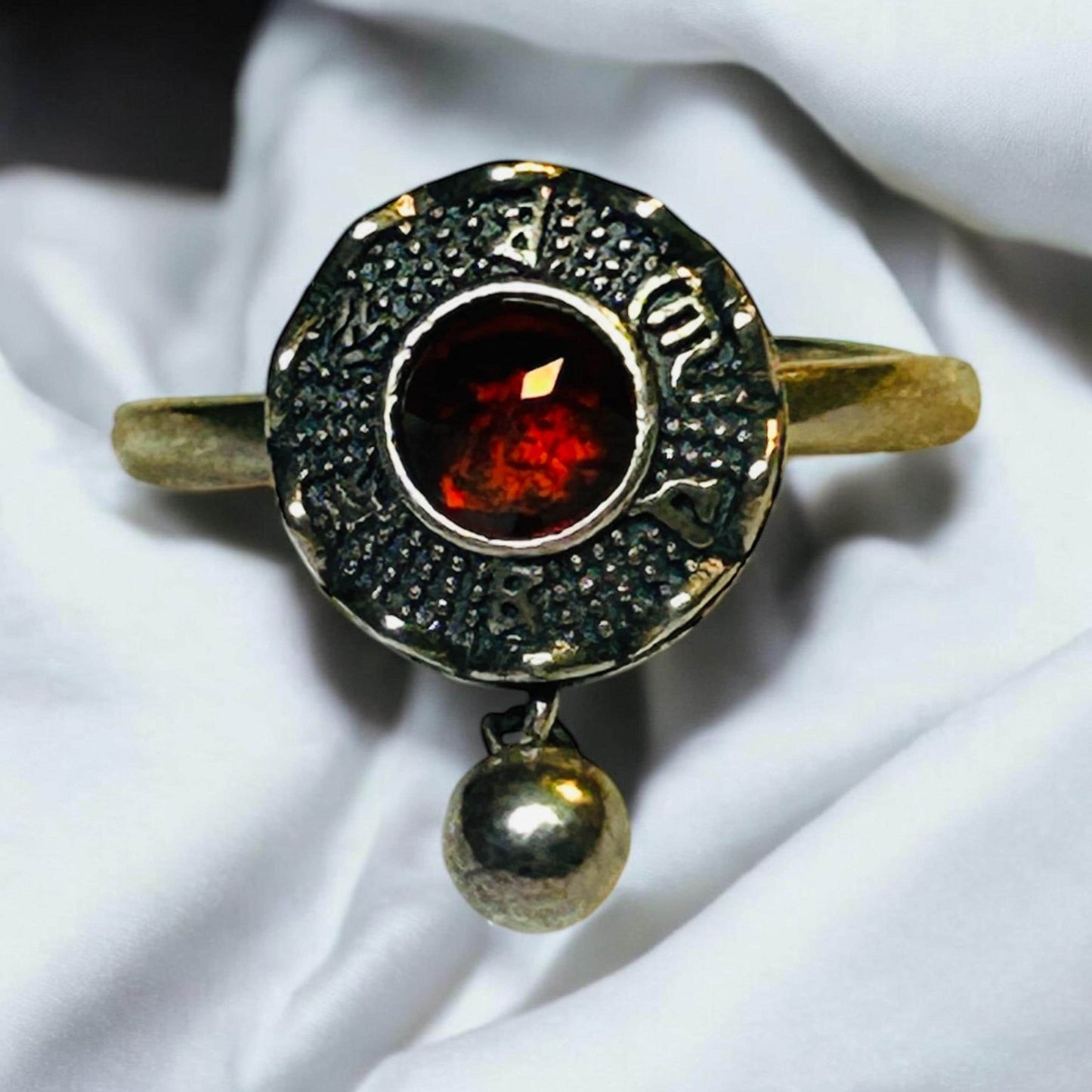Lotus Flower Spinner Ring With Garnet in 925 Sterling Silver - Adjustable Band Celtic Dragon Jewellery