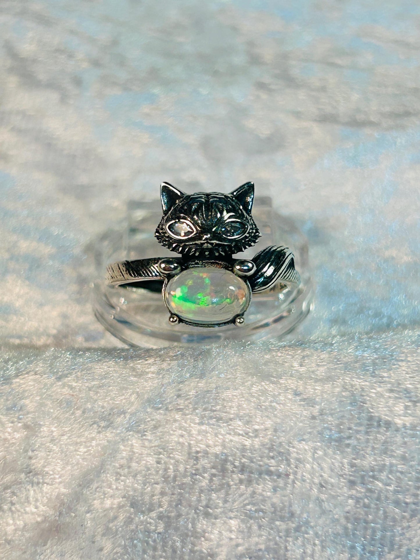 Fox Ring With Opal in 925 Sterling Silver - Adjustable Animal Jewellery Celtic Dragon Jewellery