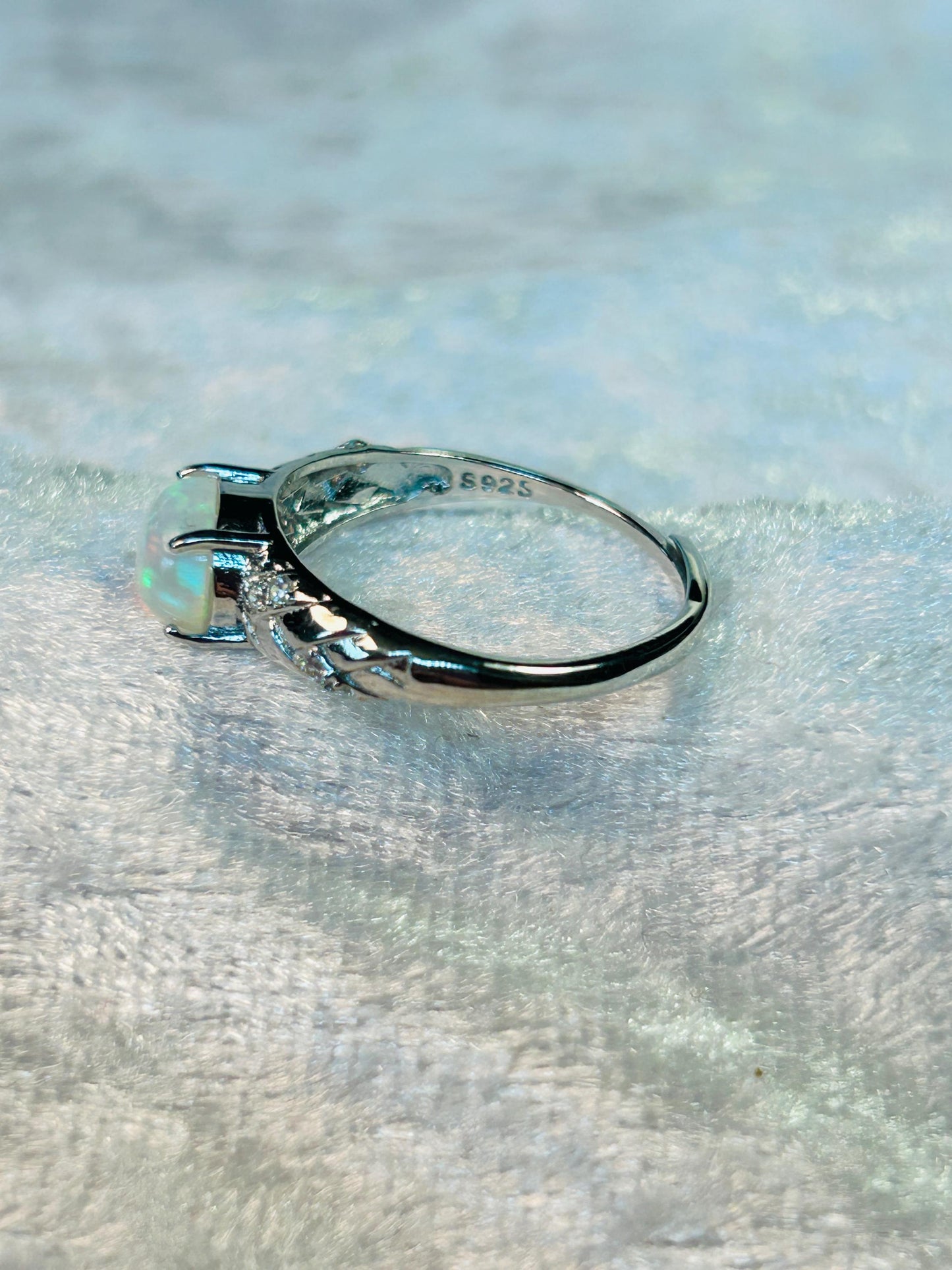 Opal Ring with CZ Accents in 925 Sterling Silver - Adjustable Jewellery Celtic Dragon Jewellery