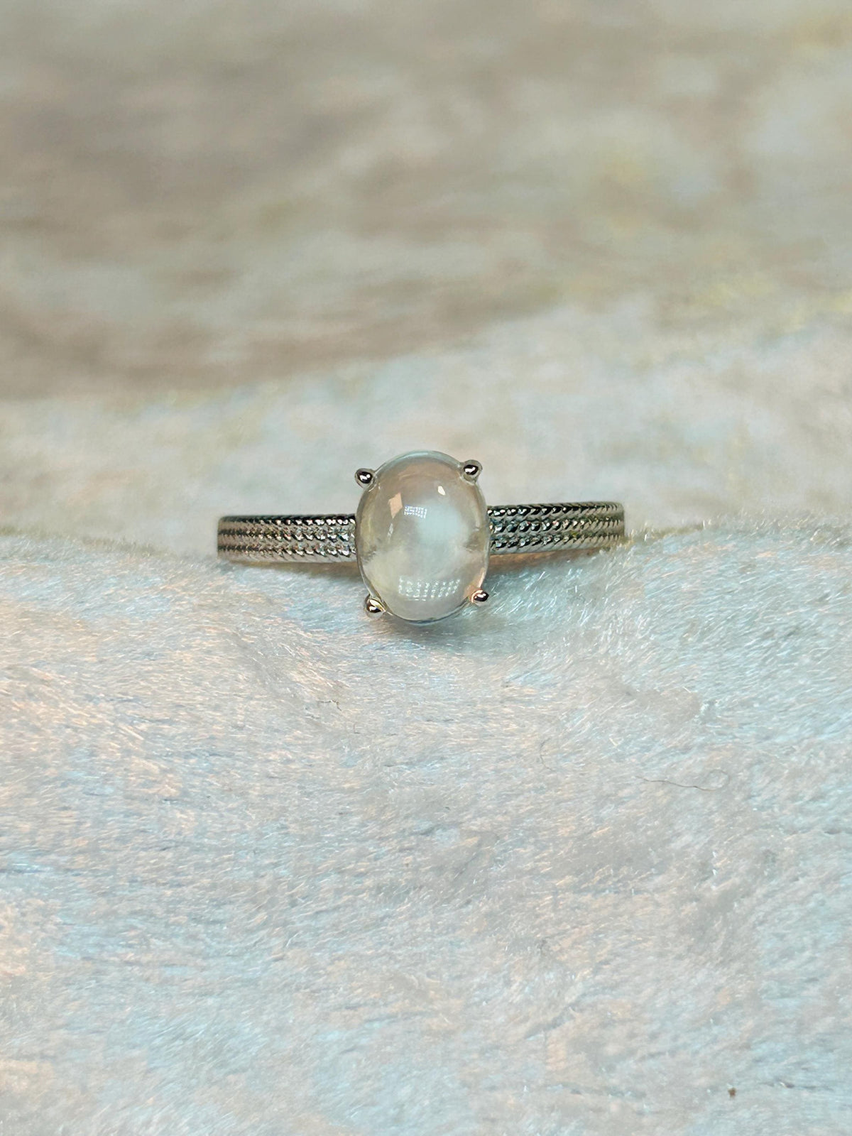 White Moonstone Ring in 925 Sterling Silver - Adjustable Minimalist Jewellery Celtic Dragon Jewellery