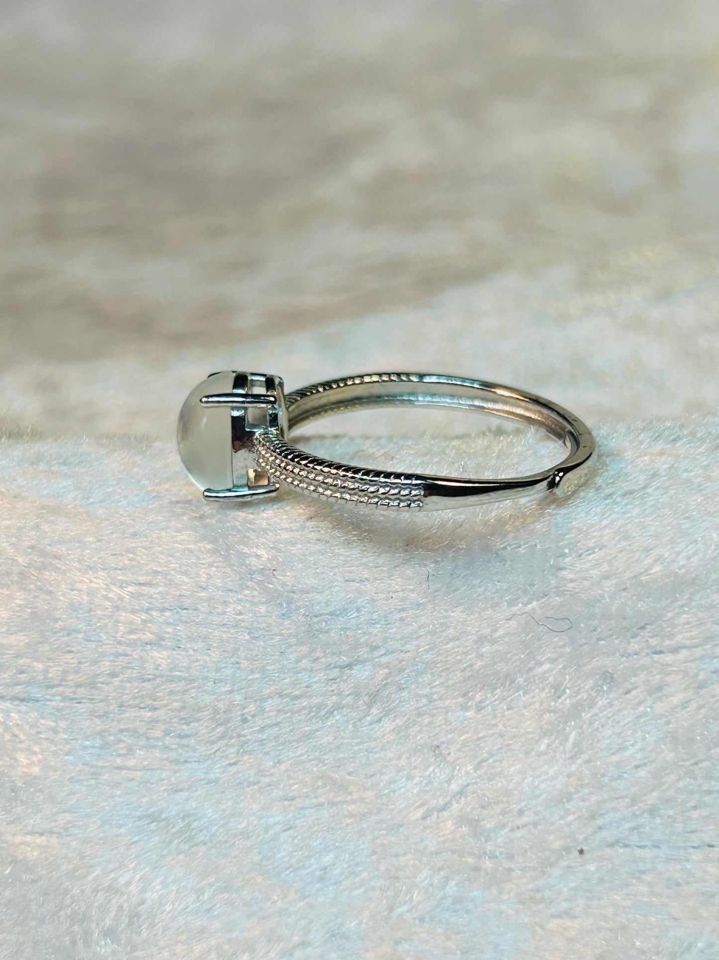 White Moonstone Ring in 925 Sterling Silver - Adjustable Minimalist Jewellery Celtic Dragon Jewellery