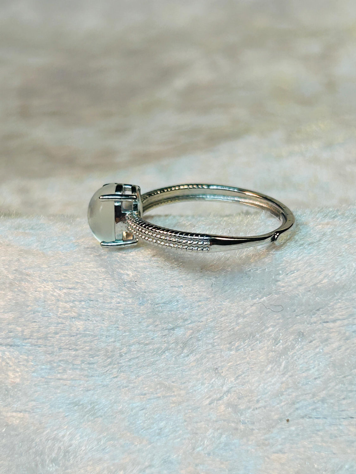White Moonstone Ring in 925 Sterling Silver - Adjustable Minimalist Jewellery Celtic Dragon Jewellery