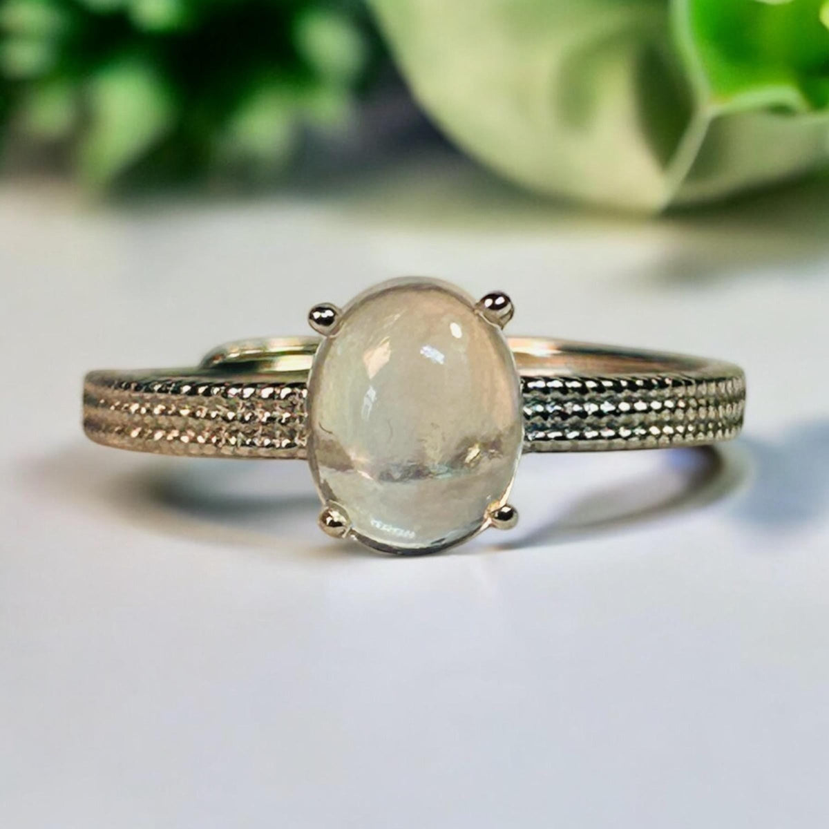 White Moonstone Ring in 925 Sterling Silver - Adjustable Minimalist Jewellery Celtic Dragon Jewellery