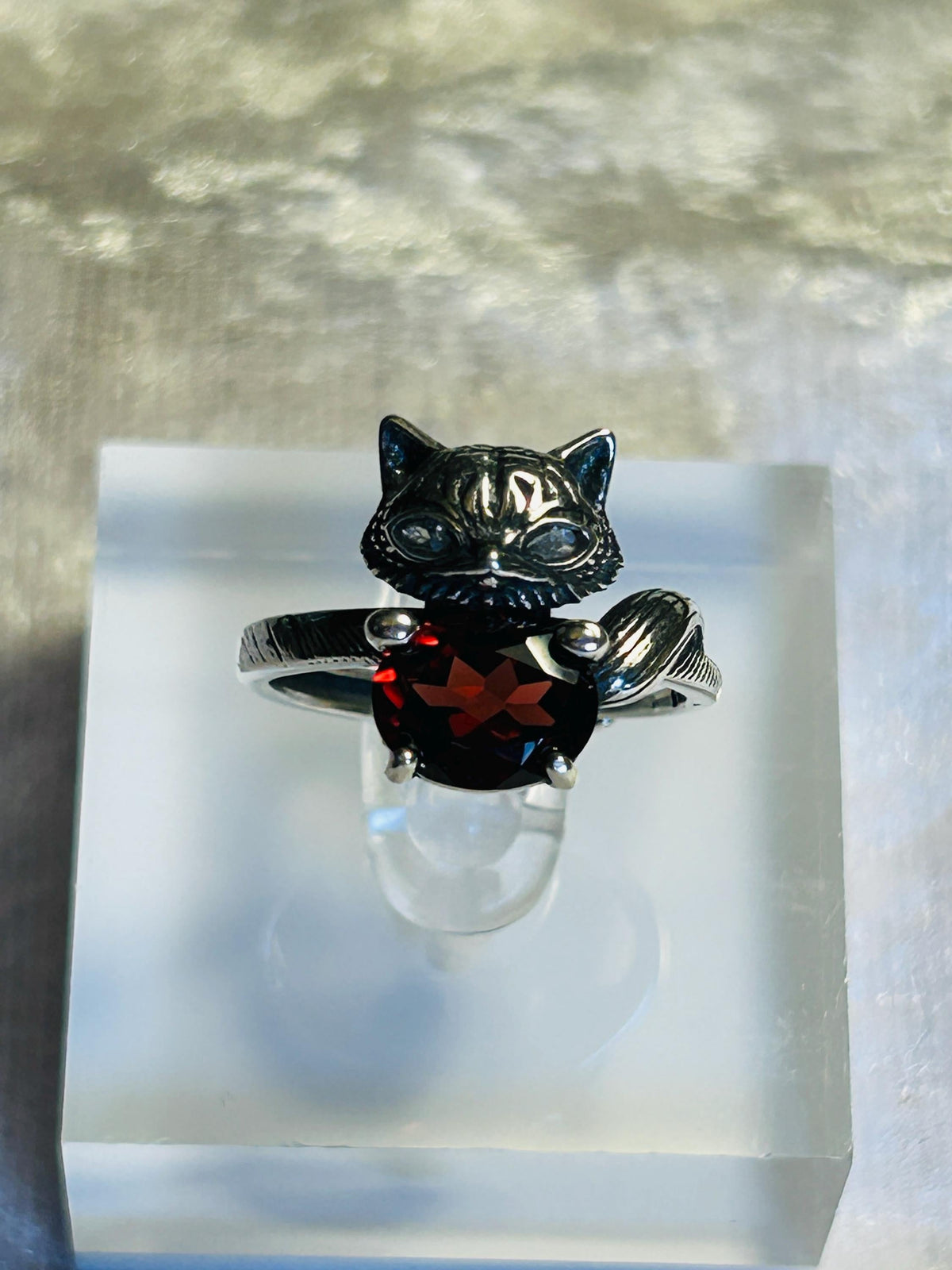Whimsical Fox Ring With Red Garnet in 925 Sterling Silver & Adjustable Band Celtic Dragon Jewellery