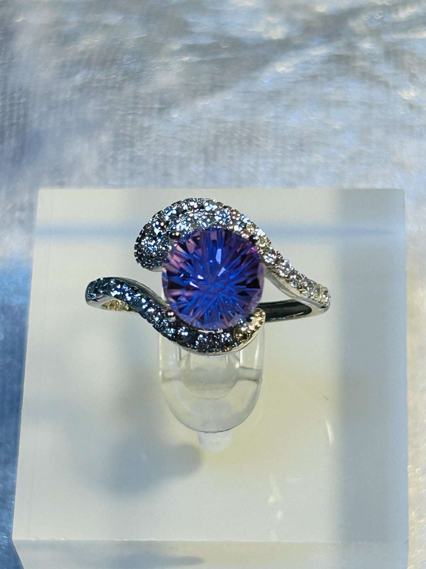 Snake Ring With Amethyst & CZ Accents in 925 Sterling Silver - Adjustable Gothic Serpent Jewellery Celtic Dragon Jewellery