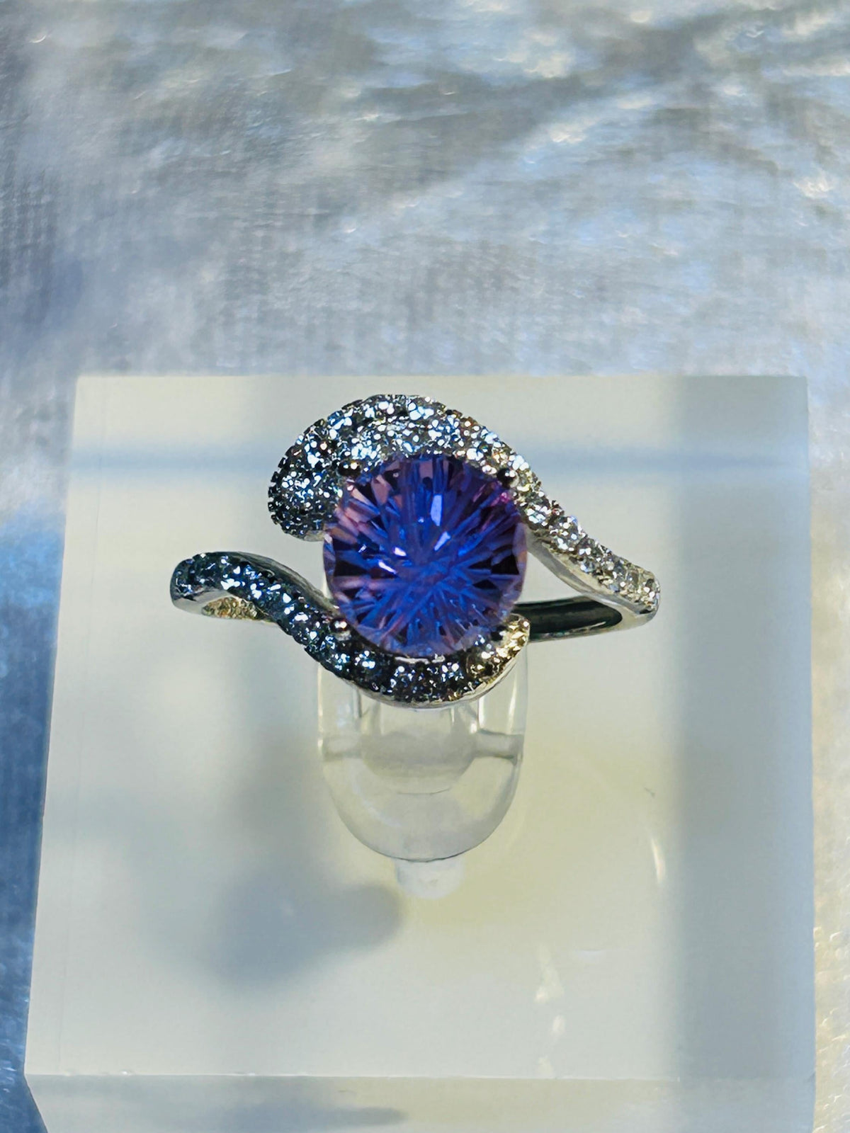 Snake Ring With Amethyst & CZ Accents in 925 Sterling Silver - Adjustable Gothic Serpent Jewellery Celtic Dragon Jewellery