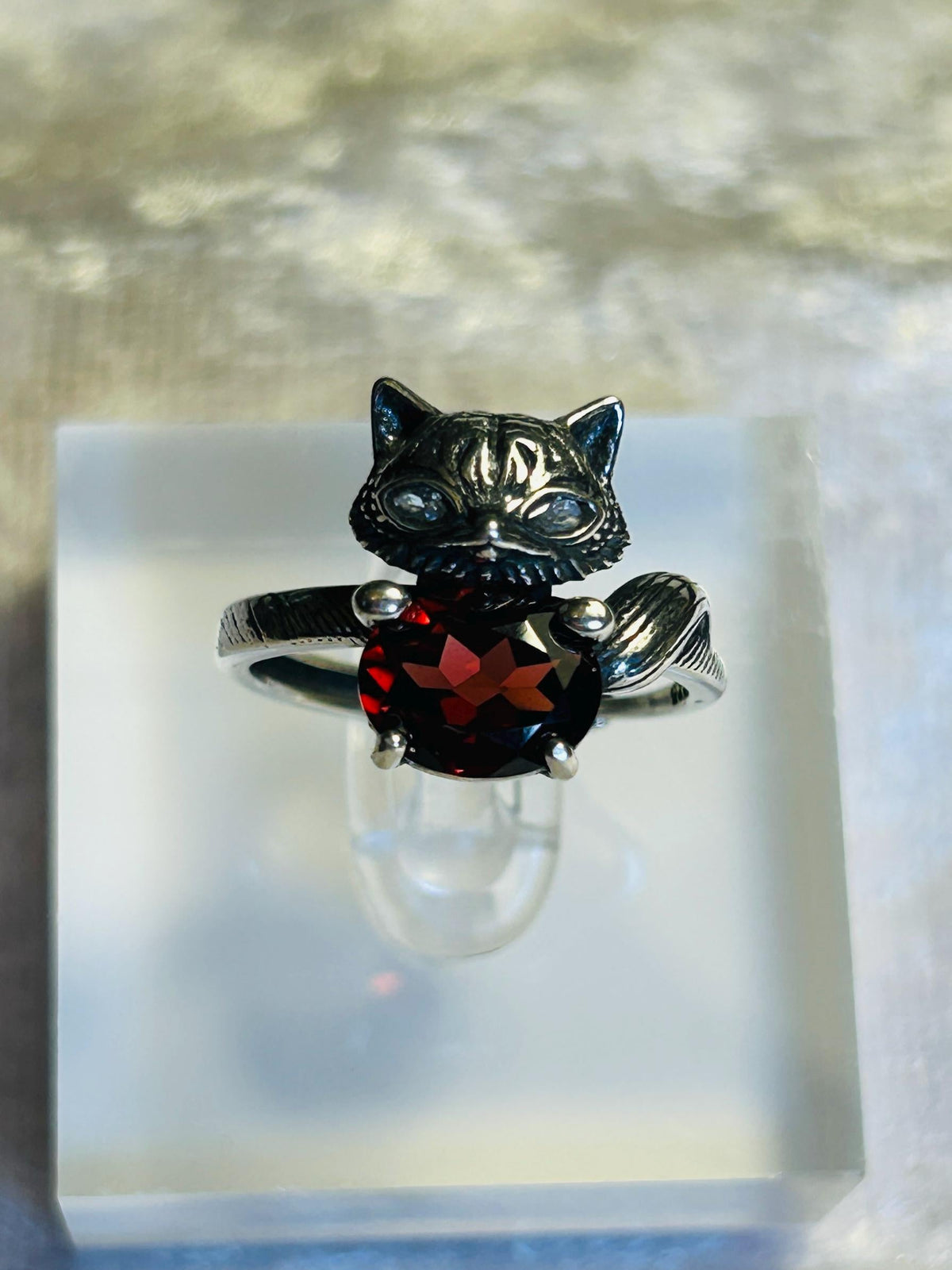 Whimsical Fox Ring With Red Garnet in 925 Sterling Silver & Adjustable Band Celtic Dragon Jewellery