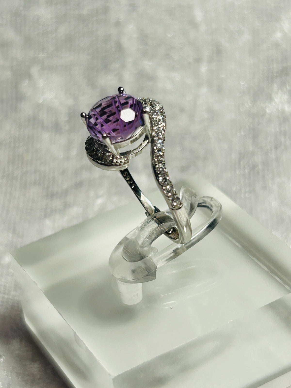 Snake Ring With Amethyst & CZ Accents in 925 Sterling Silver - Adjustable Gothic Serpent Jewellery Celtic Dragon Jewellery