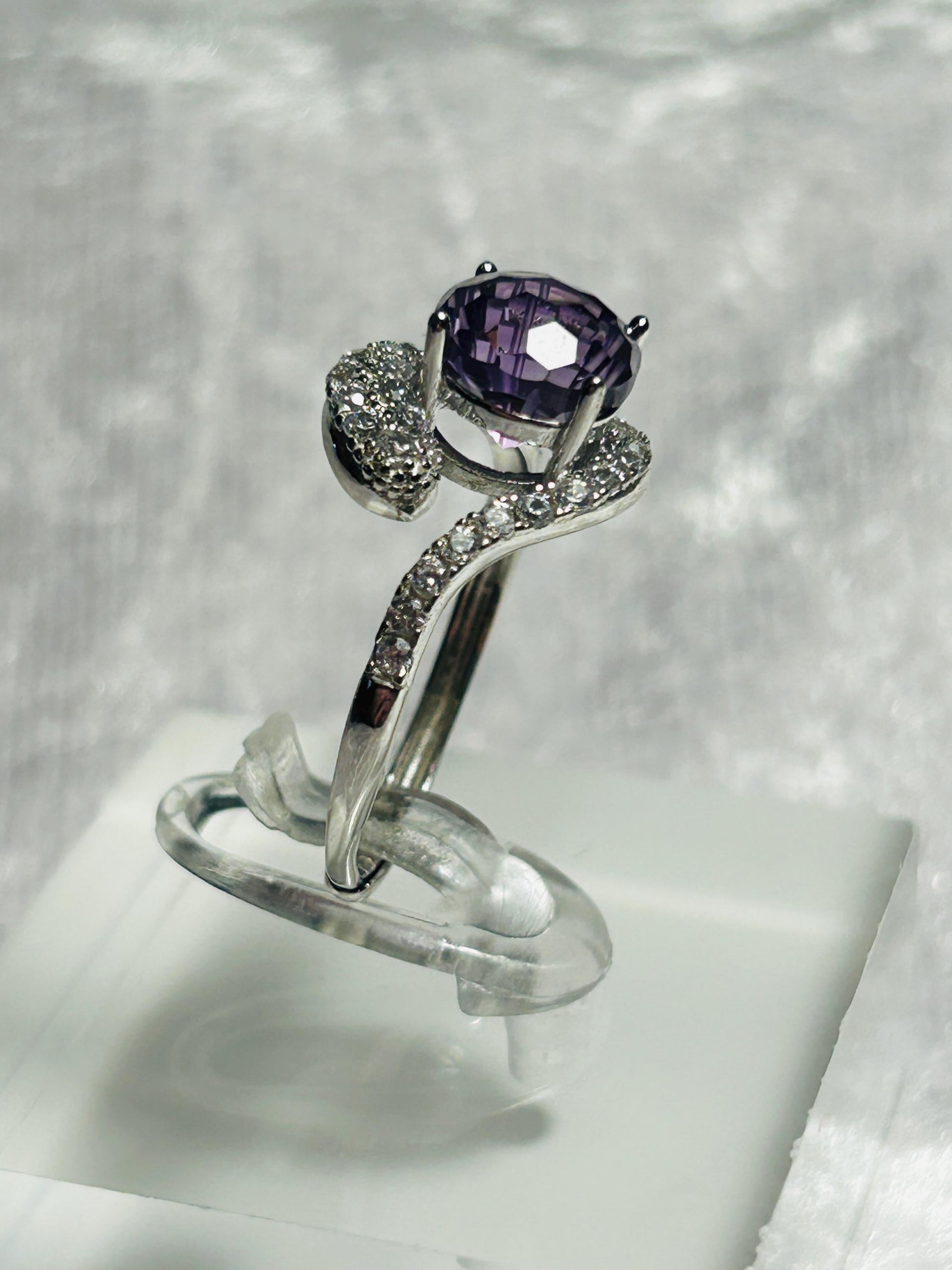 Snake Ring With Amethyst & CZ Accents in 925 Sterling Silver - Adjustable Gothic Serpent Jewellery Celtic Dragon Jewellery