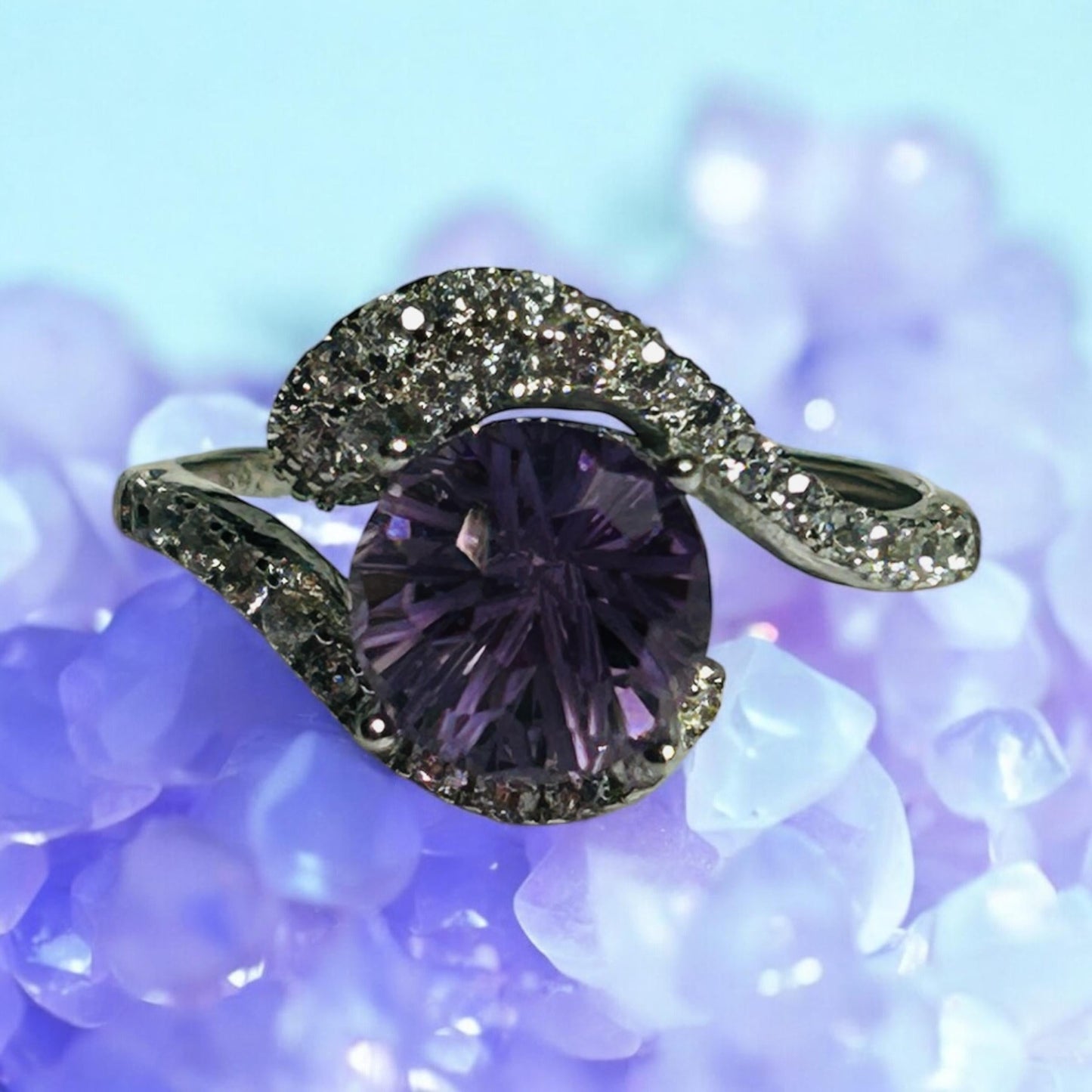Snake Ring With Amethyst & CZ Accents in 925 Sterling Silver - Adjustable Gothic Serpent Jewellery Celtic Dragon Jewellery