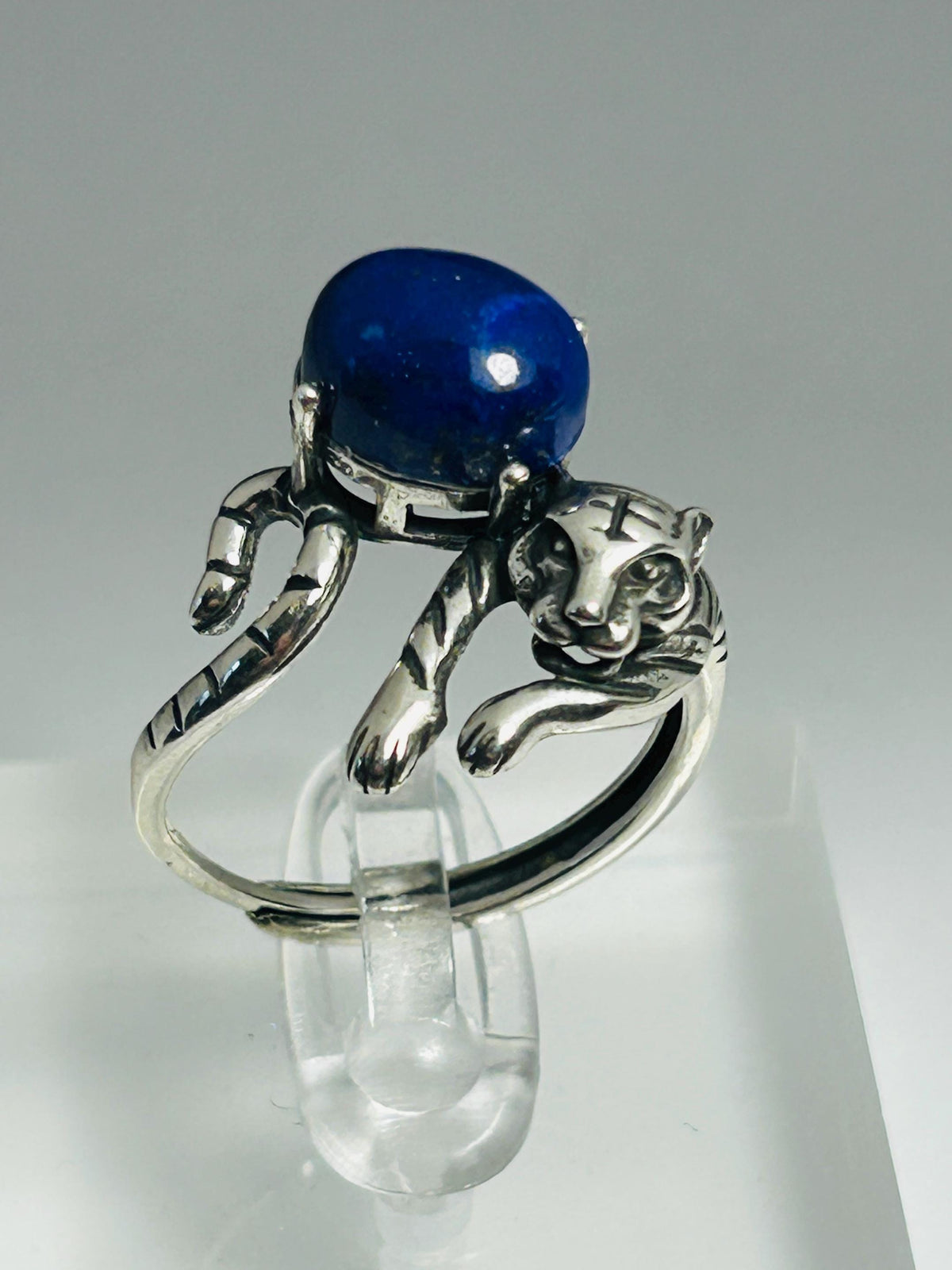Tiger Ring with Lapis Lazuli in 925 Sterling Silver & Adjustable Band Celtic Dragon Jewellery