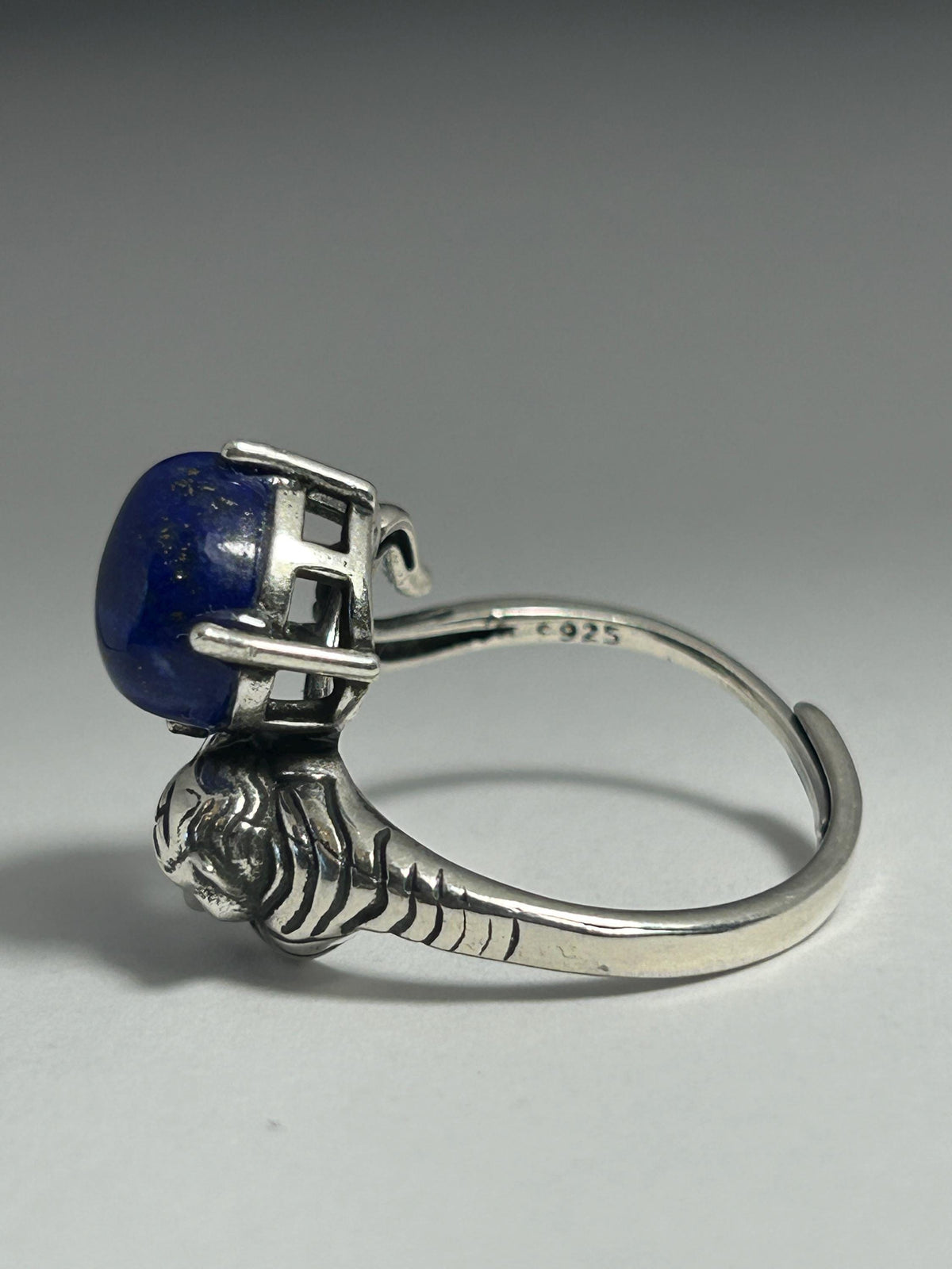 Tiger Ring with Lapis Lazuli in 925 Sterling Silver & Adjustable Band Celtic Dragon Jewellery