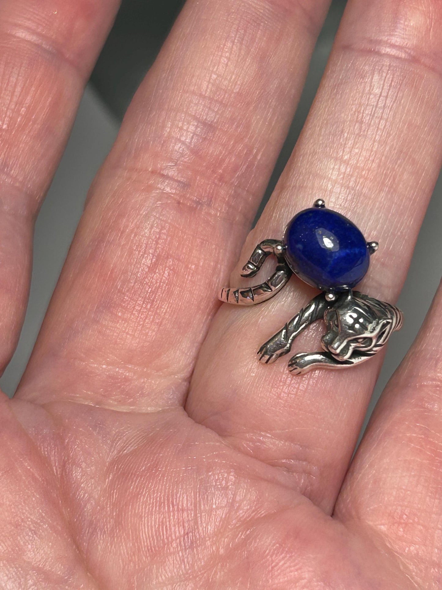 Tiger Ring with Lapis Lazuli in 925 Sterling Silver & Adjustable Band Celtic Dragon Jewellery