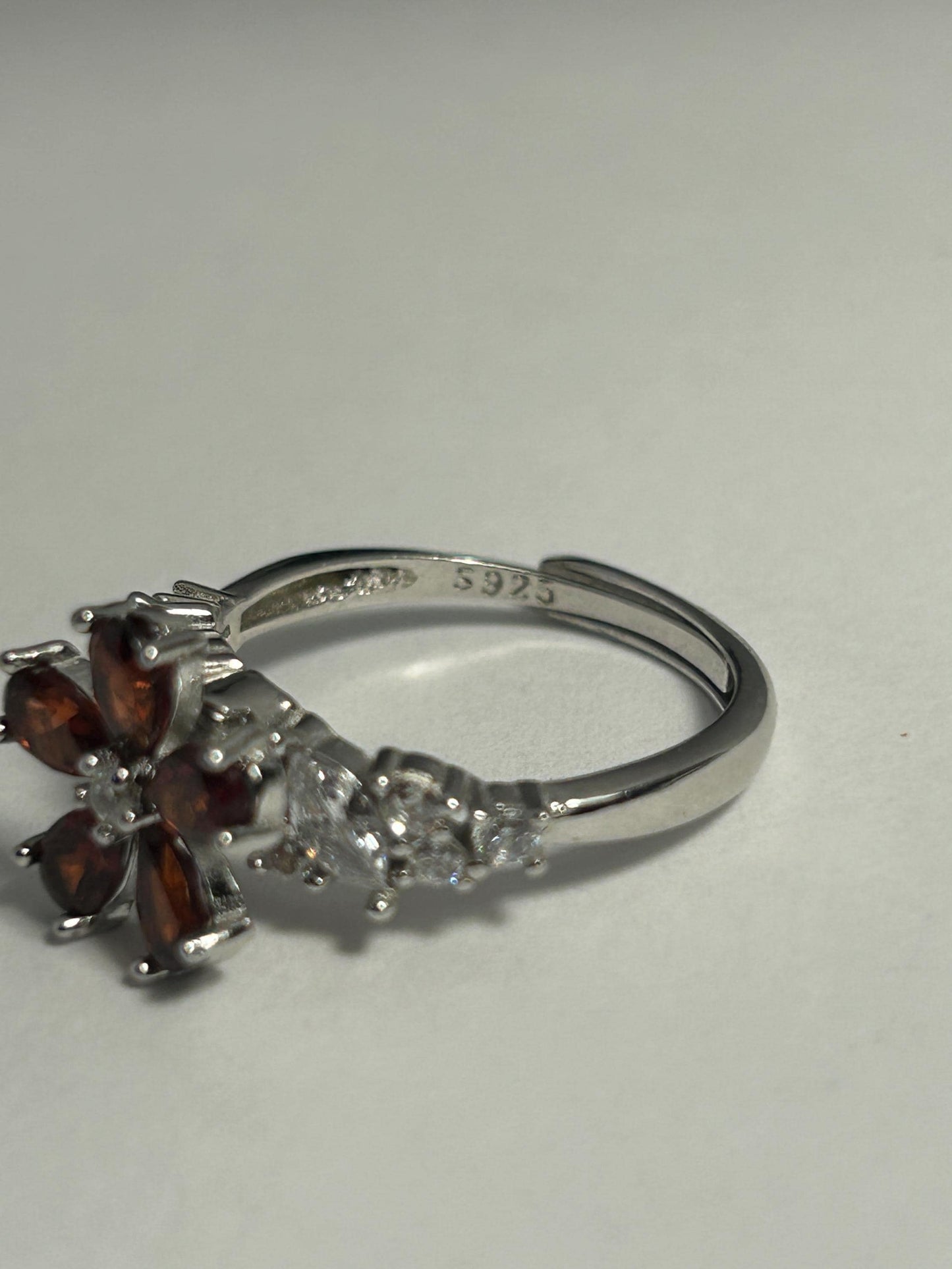 Red Garnet Flower Spinning Ring in 925 Sterling Silver - Motion Fidget Bypass Adjustable Jewellery Celtic Dragon Jewellery