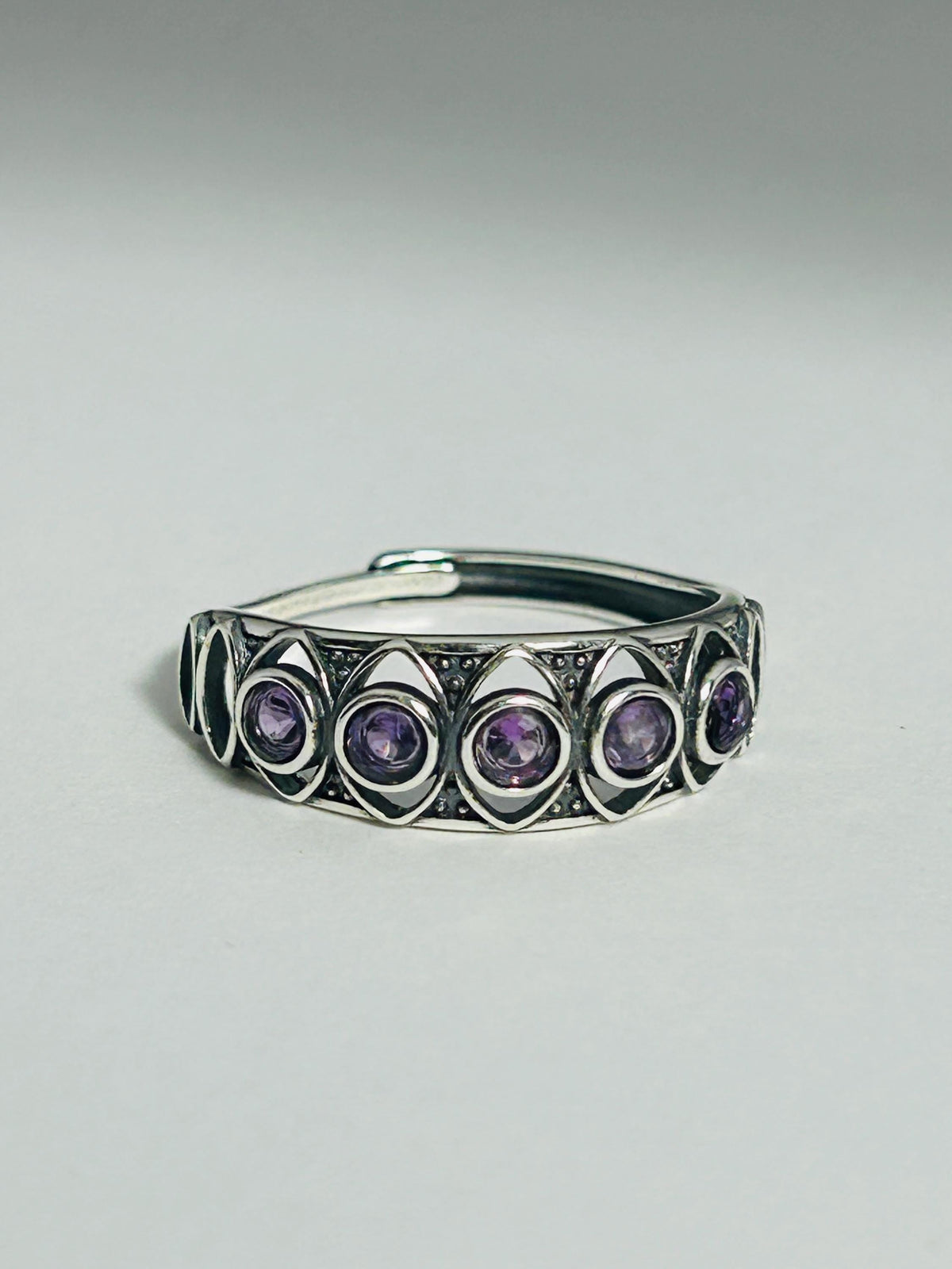 Celtic Amethyst Ring in 925 Sterling Silver - Antiqued Multi Stone Adjustable Jewellery Celtic Dragon Jewellery