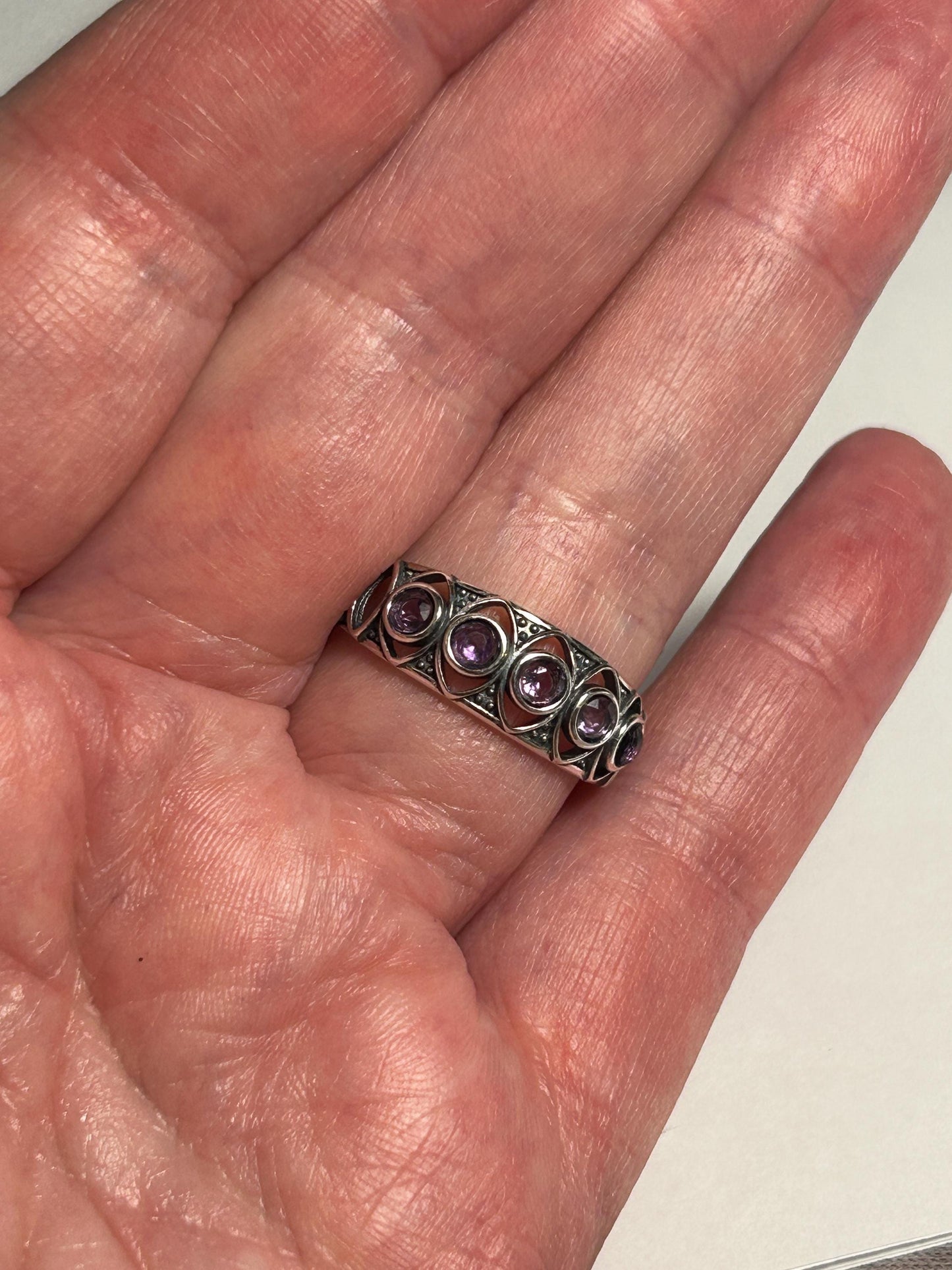 Celtic Amethyst Ring in 925 Sterling Silver - Antiqued Multi Stone Adjustable Jewellery Celtic Dragon Jewellery
