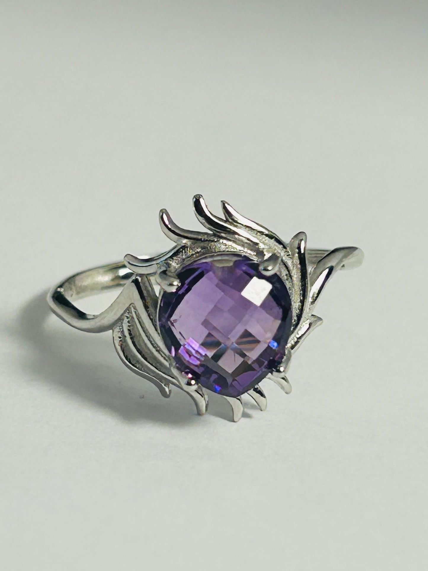 Winged Amethyst Ring in 925 Sterling Silver - Adjustable Dark Angel Jewellery Celtic Dragon Jewellery