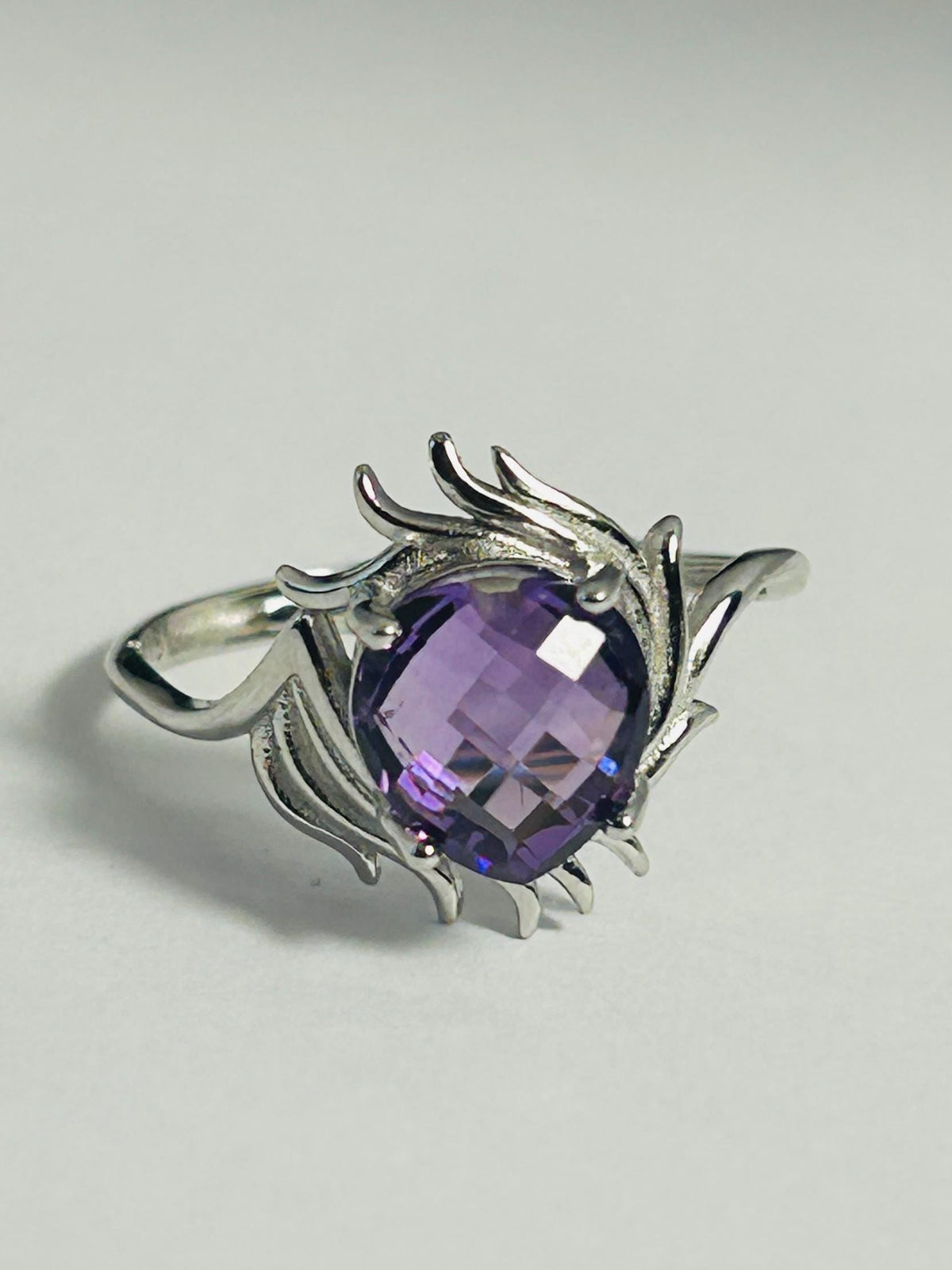 Winged Amethyst Ring in 925 Sterling Silver - Adjustable Dark Angel Jewellery Celtic Dragon Jewellery