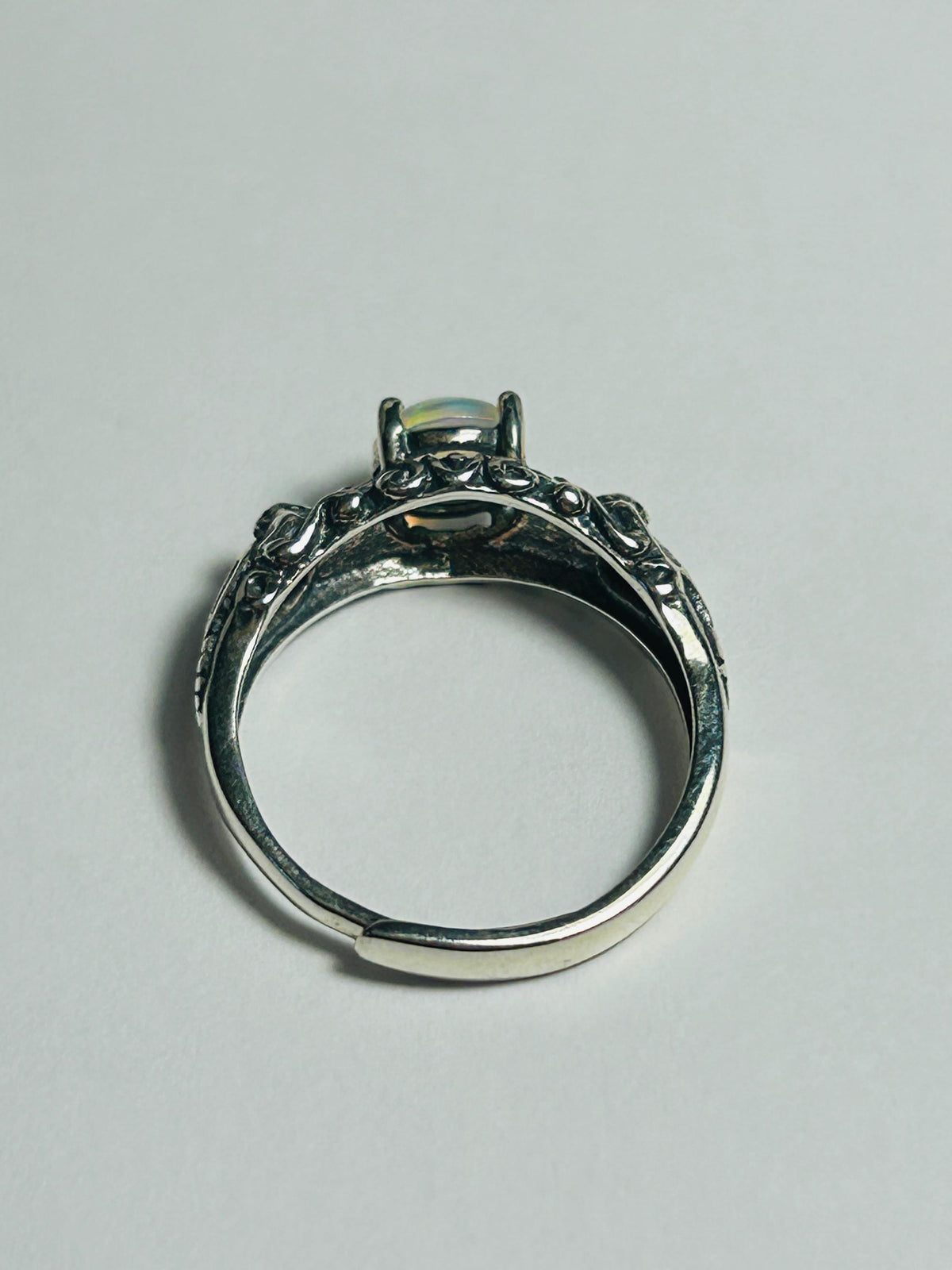 Bat Ring with Opal in 925 Sterling Silver - Adjustable Gothic Vampire Jewellery Celtic Dragon Jewellery