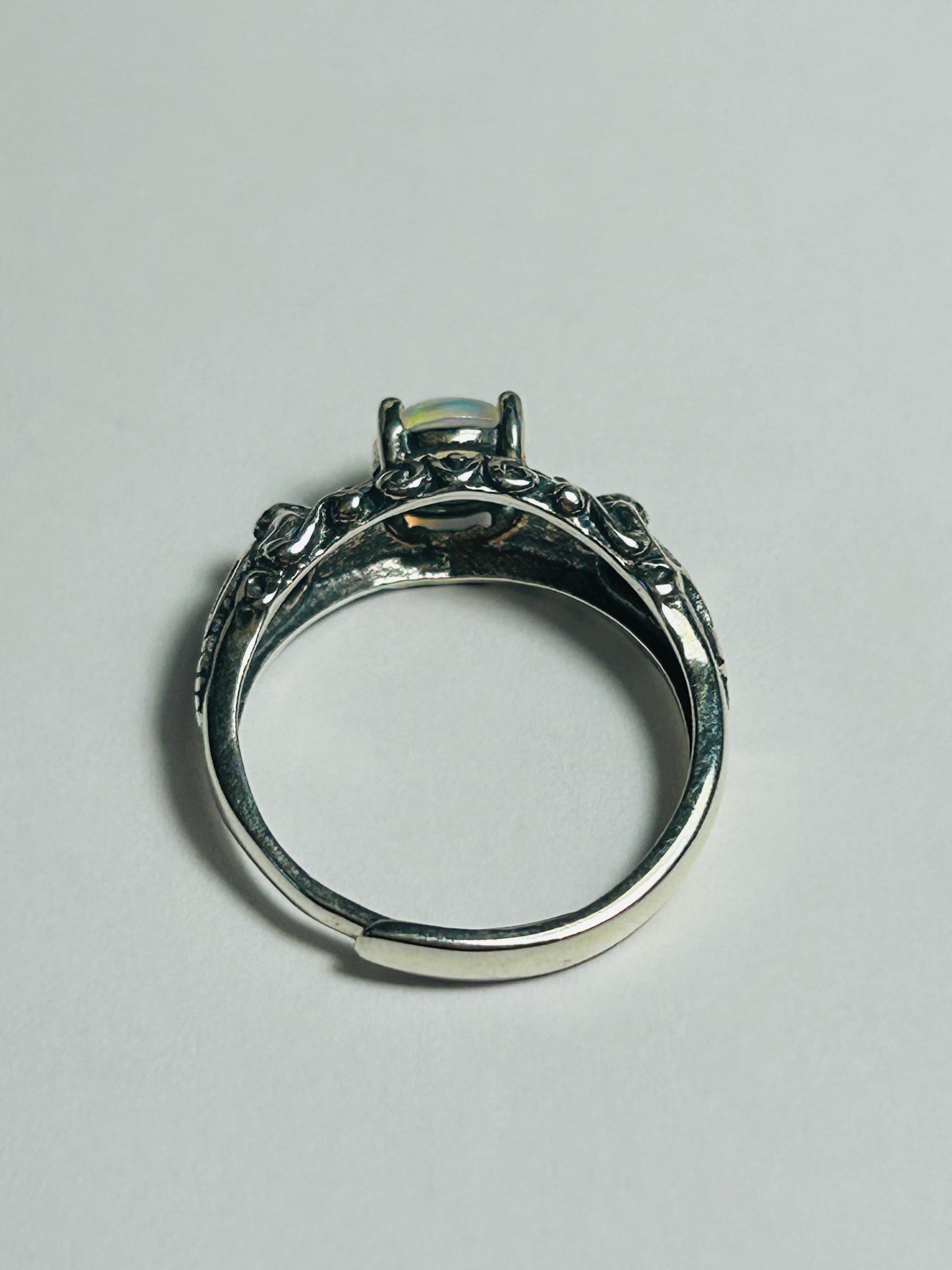 Bat Ring with Opal in 925 Sterling Silver - Adjustable Gothic Vampire Jewellery Celtic Dragon Jewellery