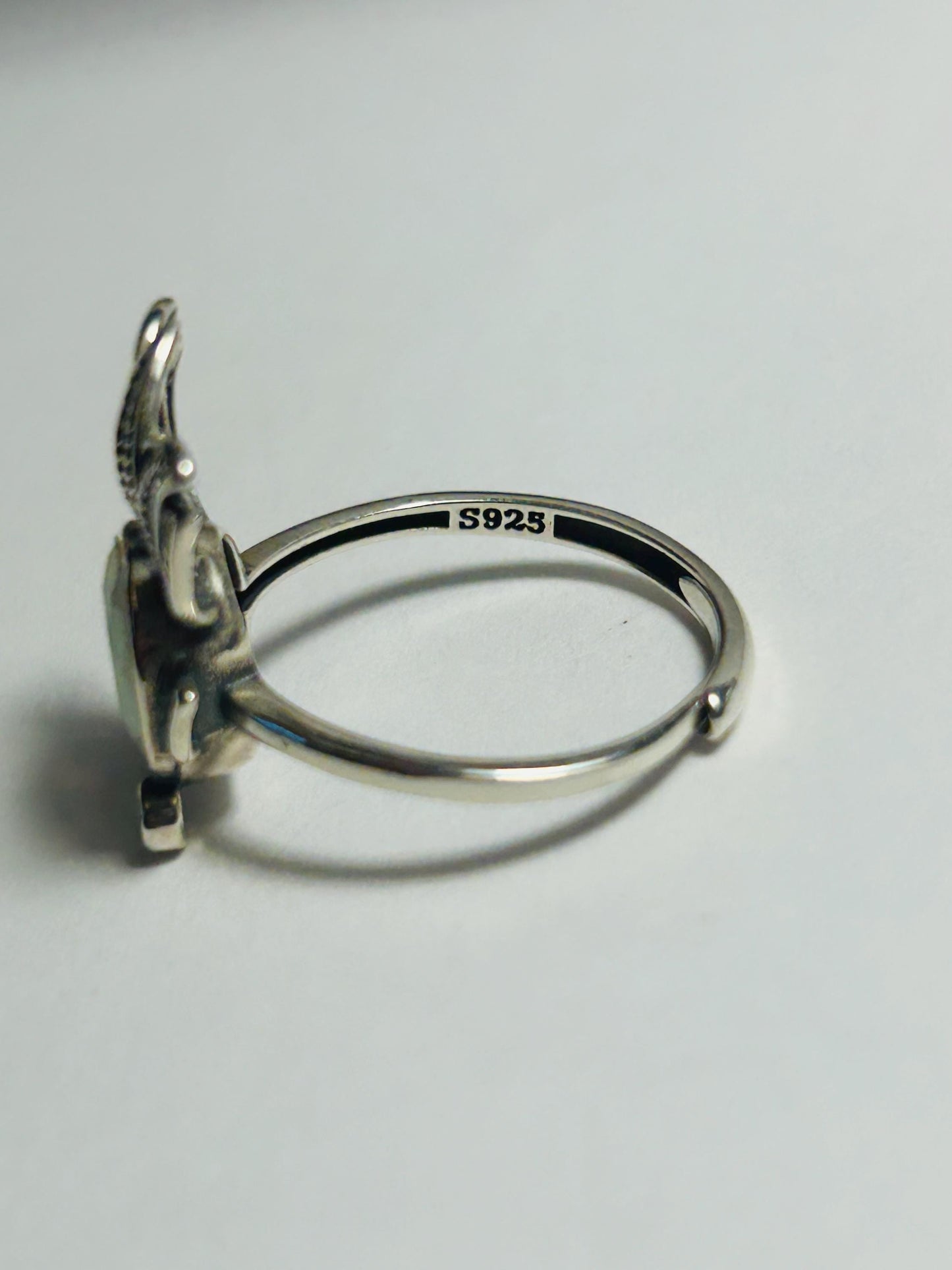 Fancy Fish Ring with Opal & CZ in 925 Sterling Silver - Adjustable Goth Jewellery Celtic Dragon Jewellery