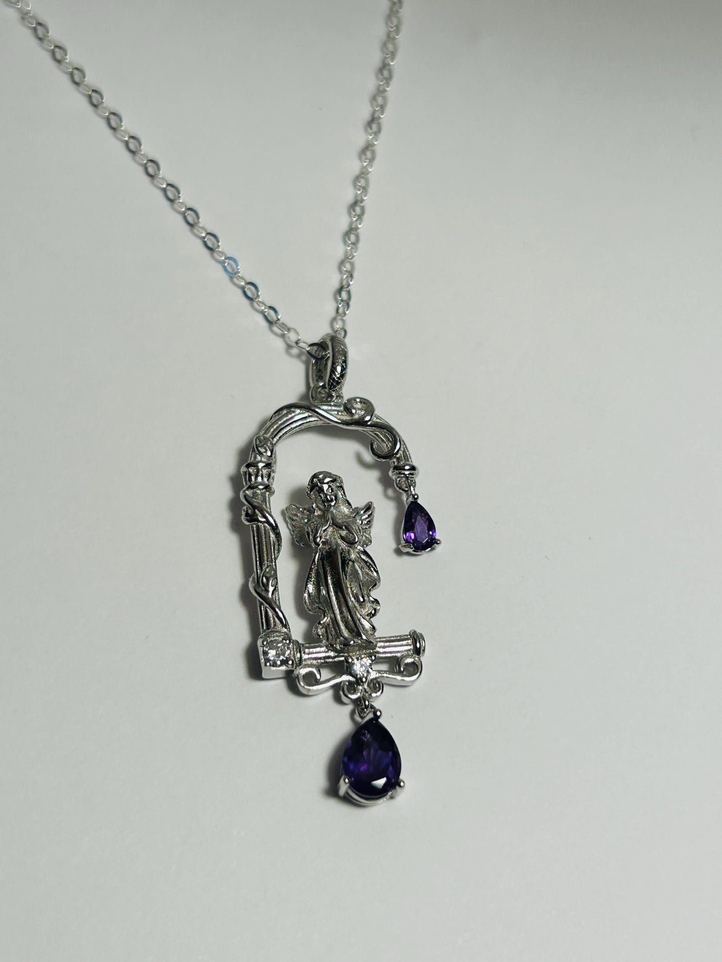Guardian Angel Pendant With Amethyst Droppers in 925 Sterling Silver Celtic Dragon Jewellery