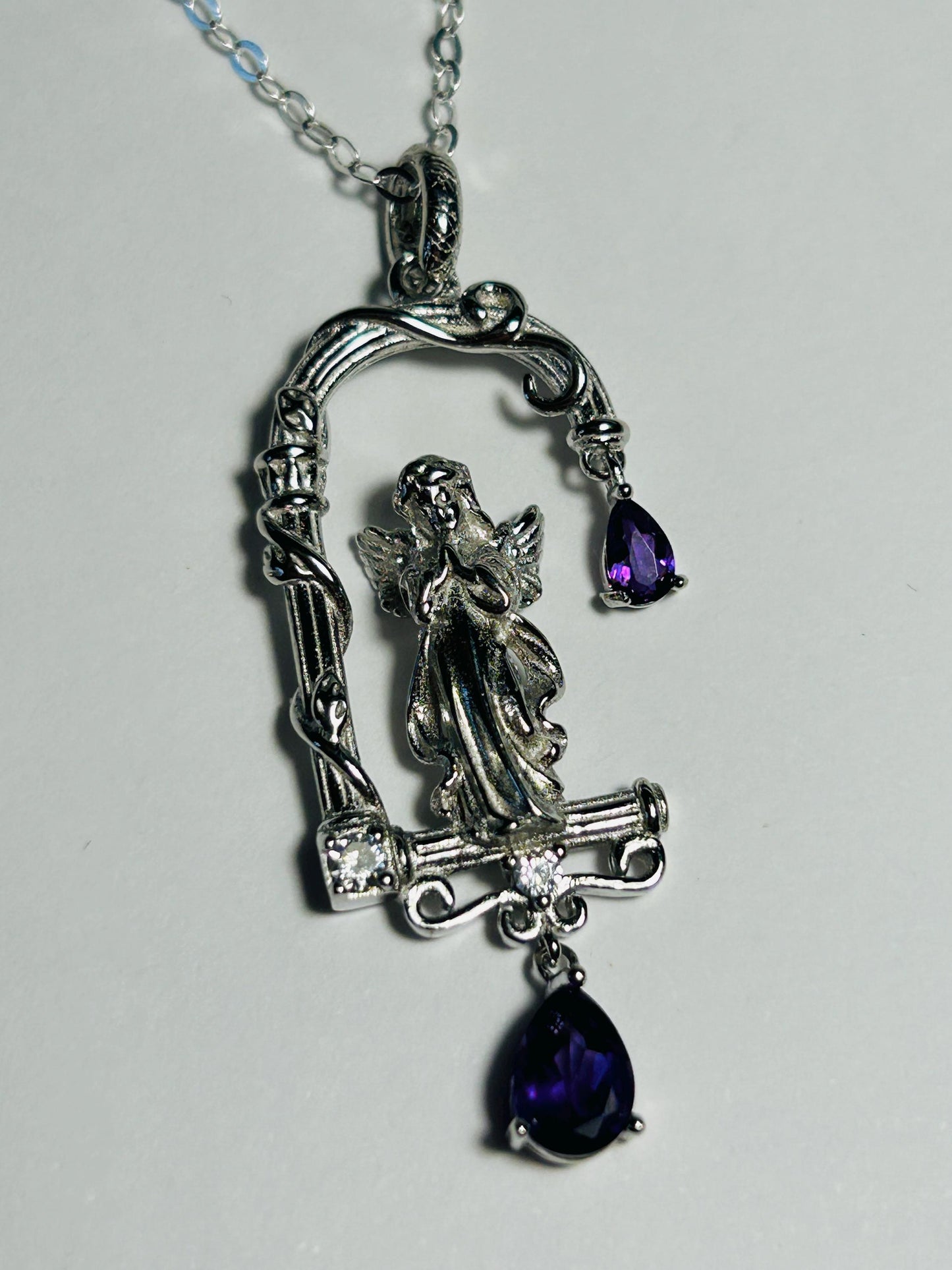 Guardian Angel Pendant With Amethyst Droppers in 925 Sterling Silver