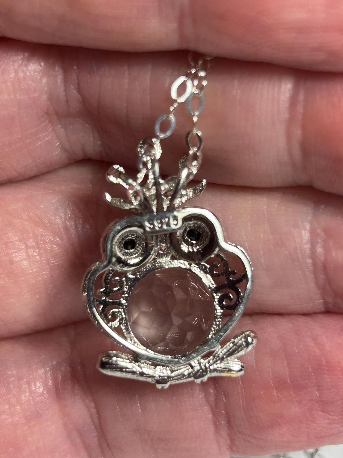 Owl Pendant With Faceted Rose Quartz in 925 Sterling Silver Celtic Dragon Jewellery
