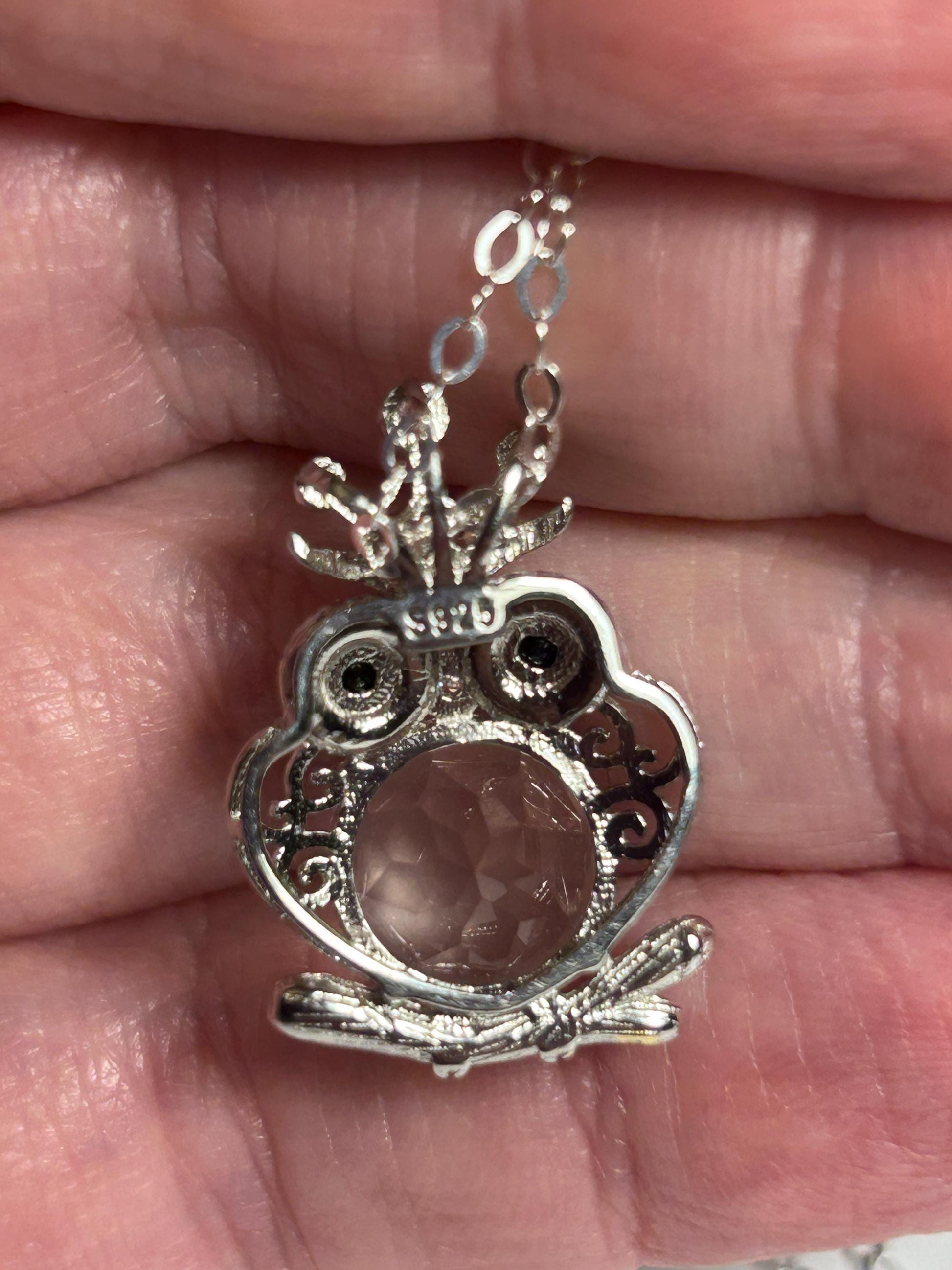 Owl Pendant With Faceted Rose Quartz in 925 Sterling Silver Celtic Dragon Jewellery