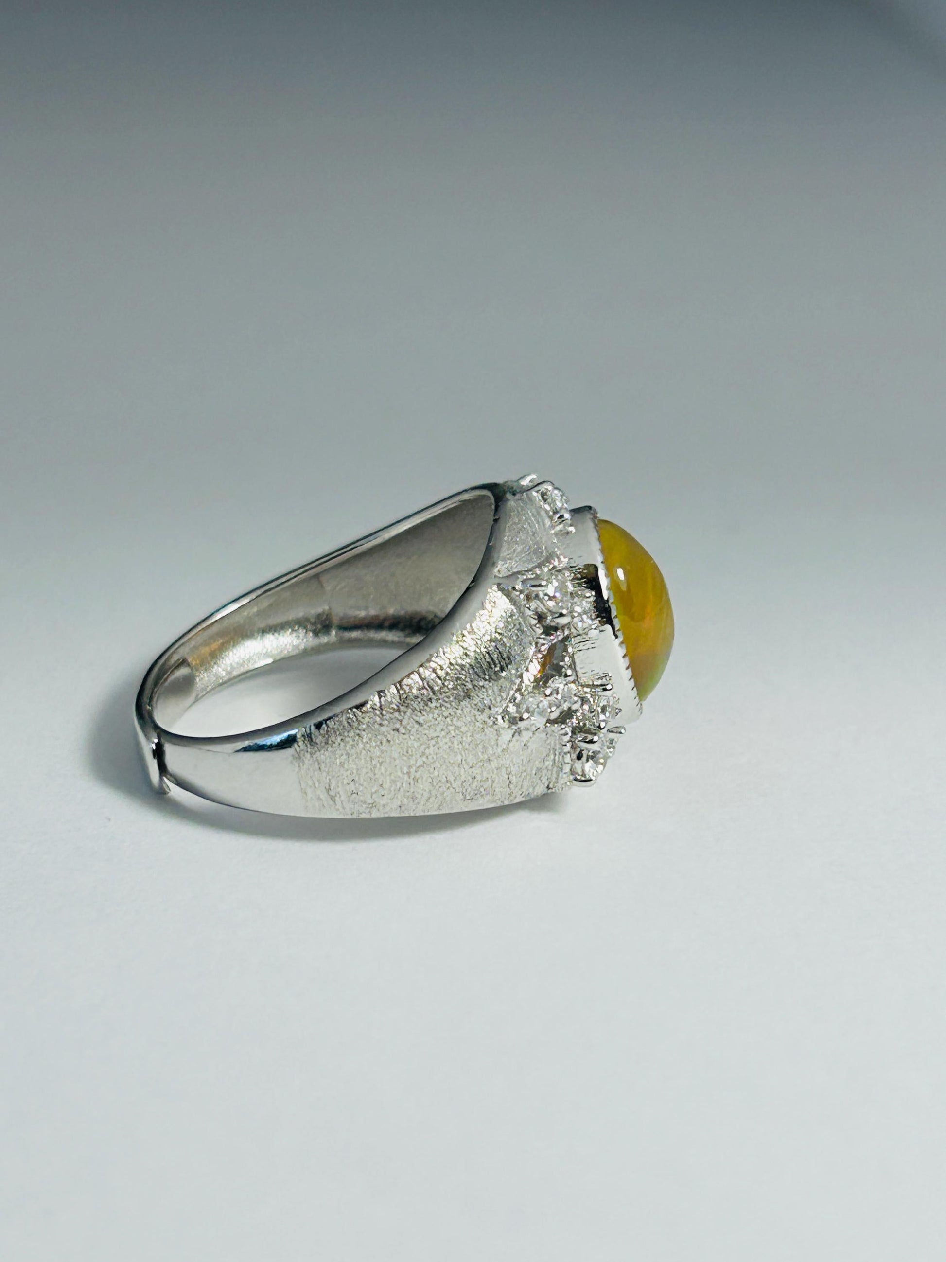 Orange Opal Ring With CZ Accents in 925 Sterling Silver & Adjustable Band Celtic Dragon Jewellery