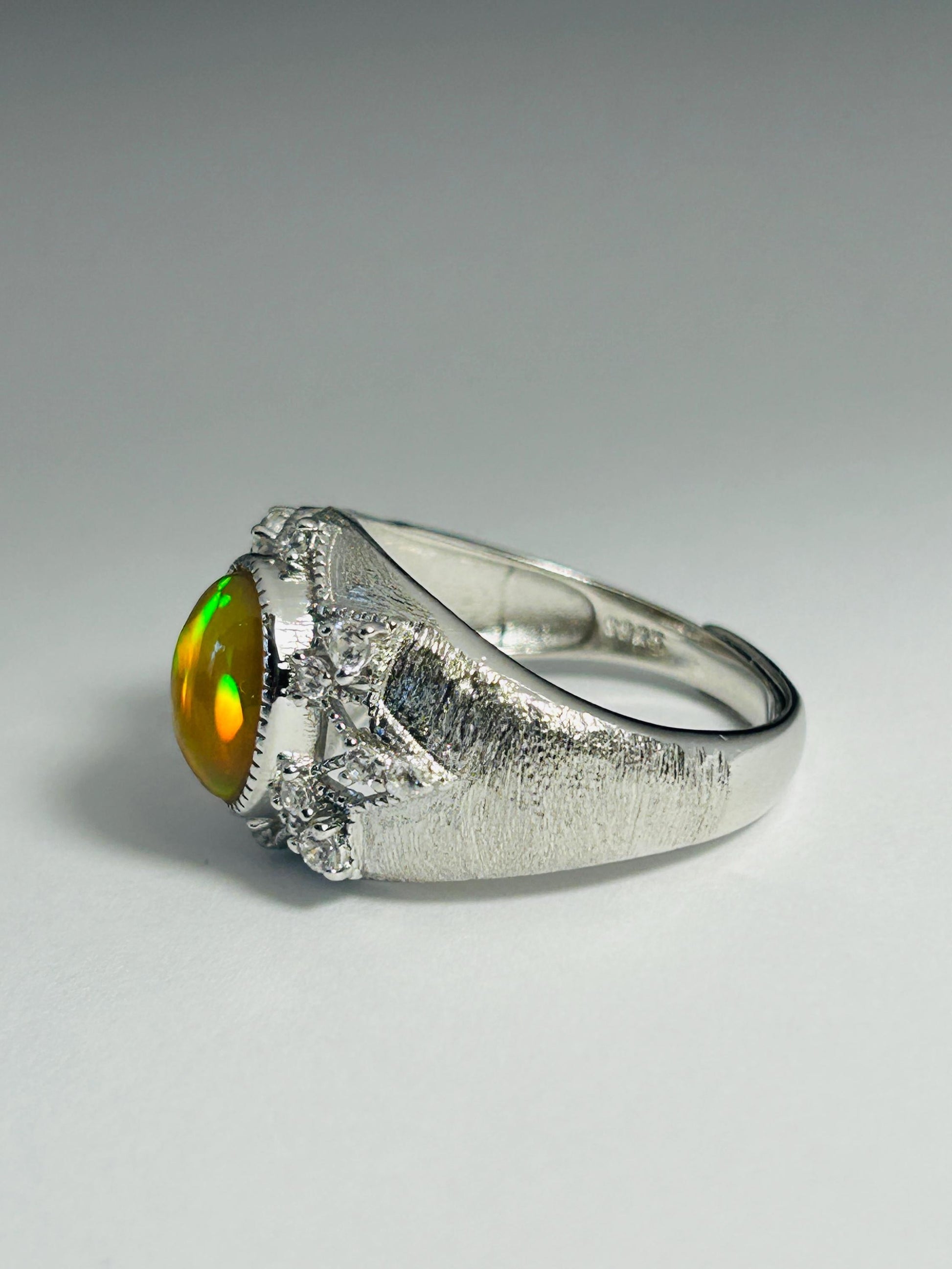 Orange Opal Ring With CZ Accents in 925 Sterling Silver & Adjustable Band Celtic Dragon Jewellery