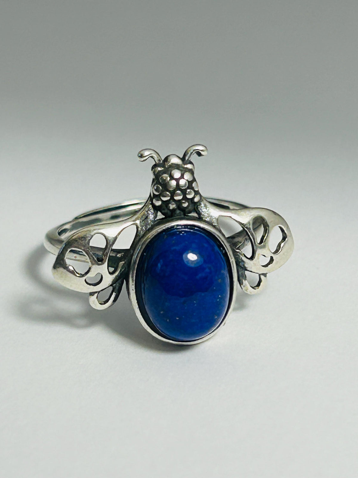 Honey Bee Ring with Lapis Lazuli in 925 Sterling Silver & Adjustable Band Celtic Dragon Jewellery