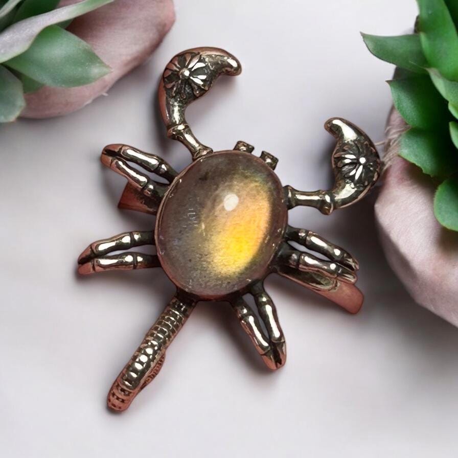 Scorpion Ring with Orange Labradorite in 925 Sterling Silver - Adjustable Goth Statement Jewellery Celtic Dragon Jewellery