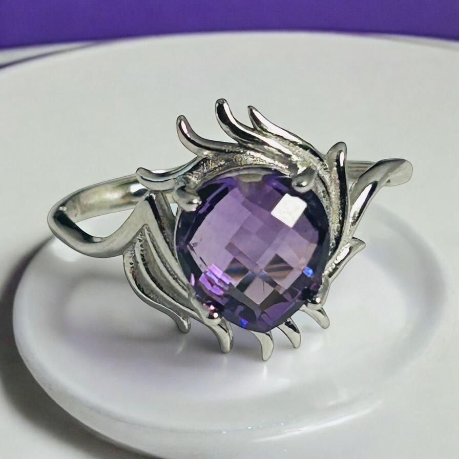 Winged Amethyst Ring in 925 Sterling Silver - Adjustable Dark Angel Jewellery