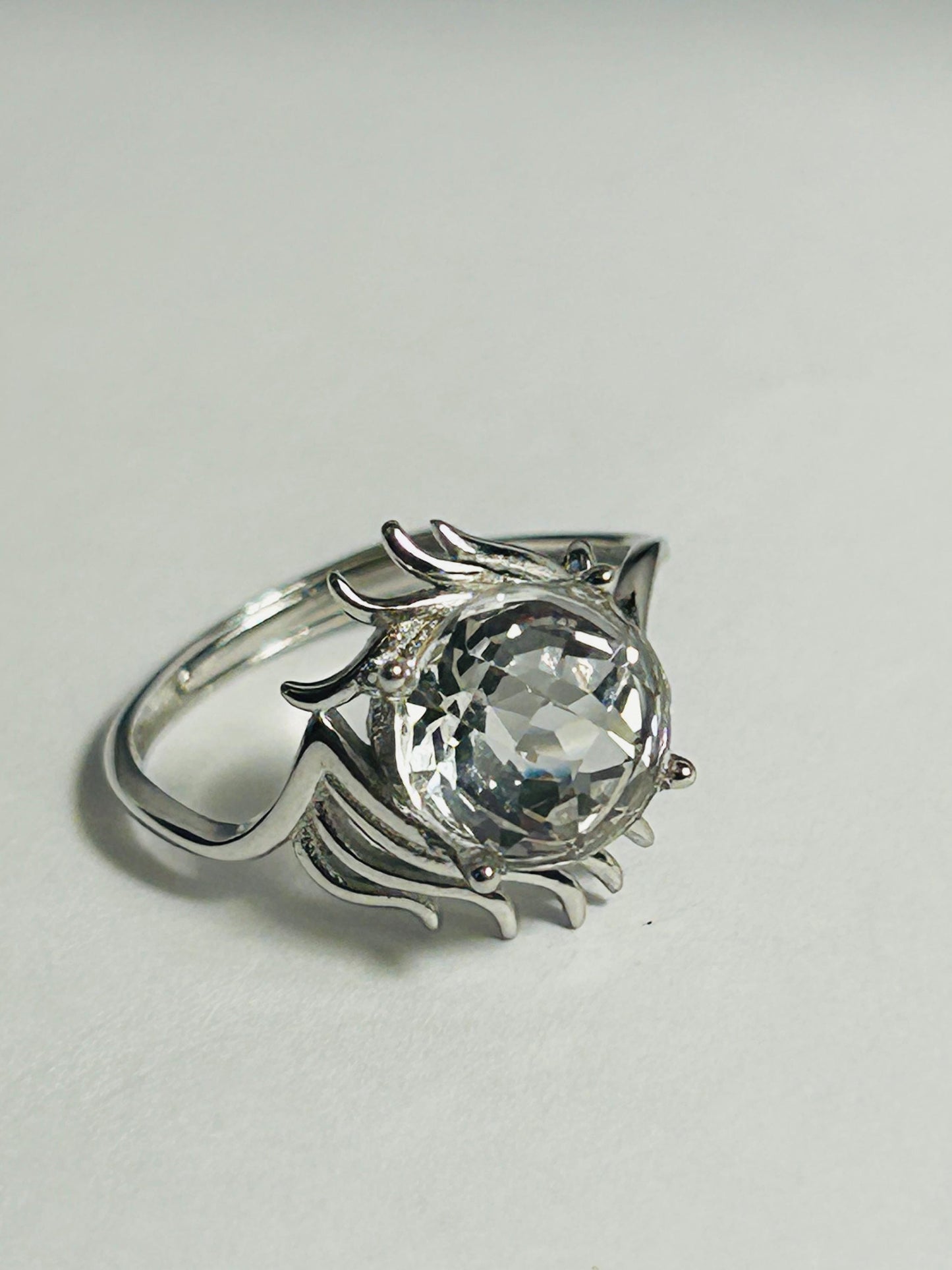 Winged Clear Quartz Ring – Sterling Silver, Adjustable Dark Angel Jewellery Celtic Dragon Jewellery