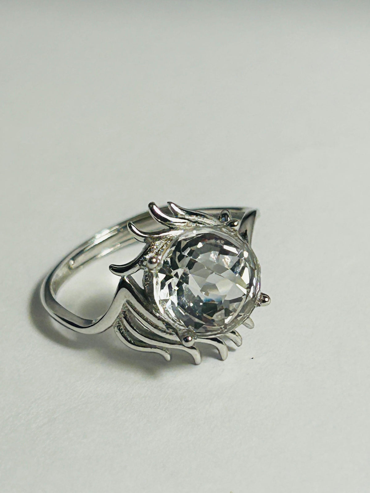 Winged Clear Quartz Ring – Sterling Silver, Adjustable Dark Angel Jewellery Celtic Dragon Jewellery