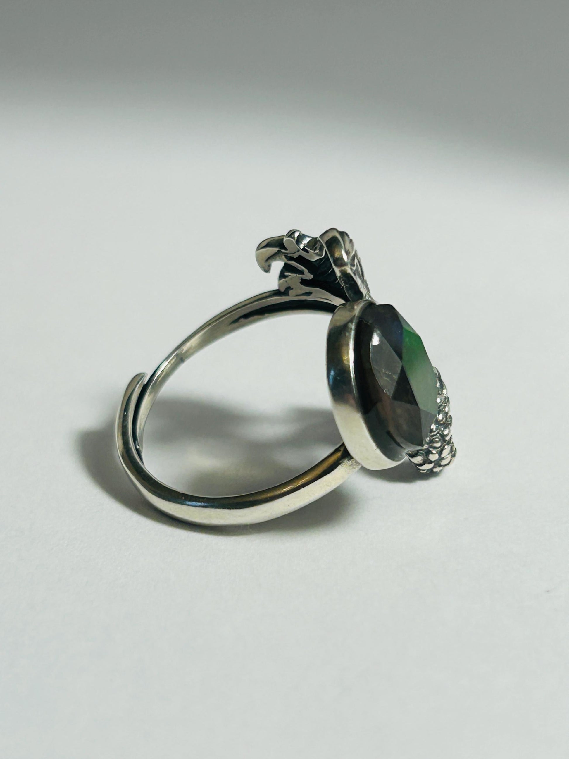 Large Mermaid Ring with Red Ammolite in 925 Sterling Silver - Adjustable Siren Goth Jewellery Celtic Dragon Jewellery