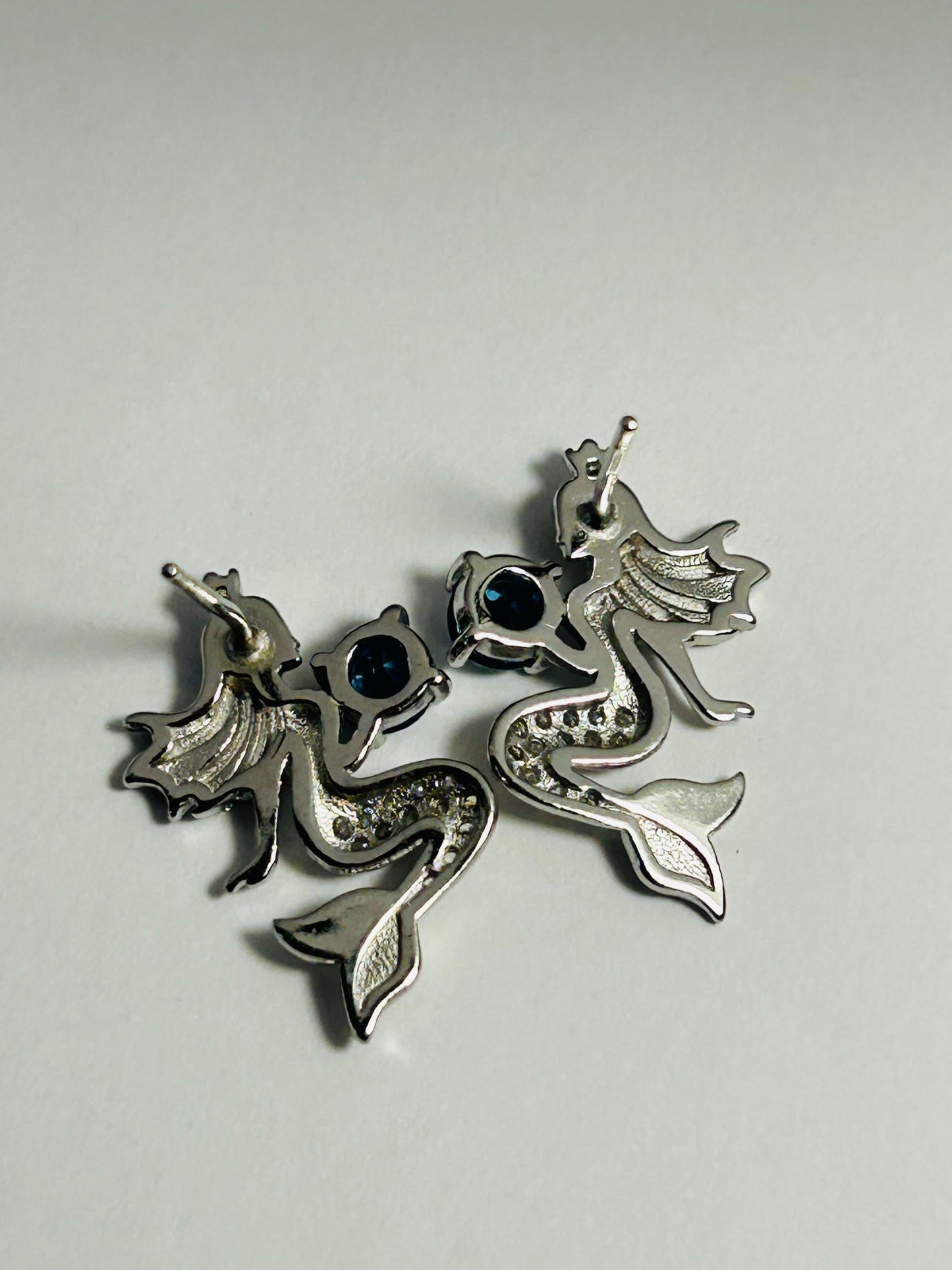 Mermaid Earrings With Blue Topaz & CZ - 925 Sterling Silver Girls or Ladies Ear Studs Celtic Dragon Jewellery