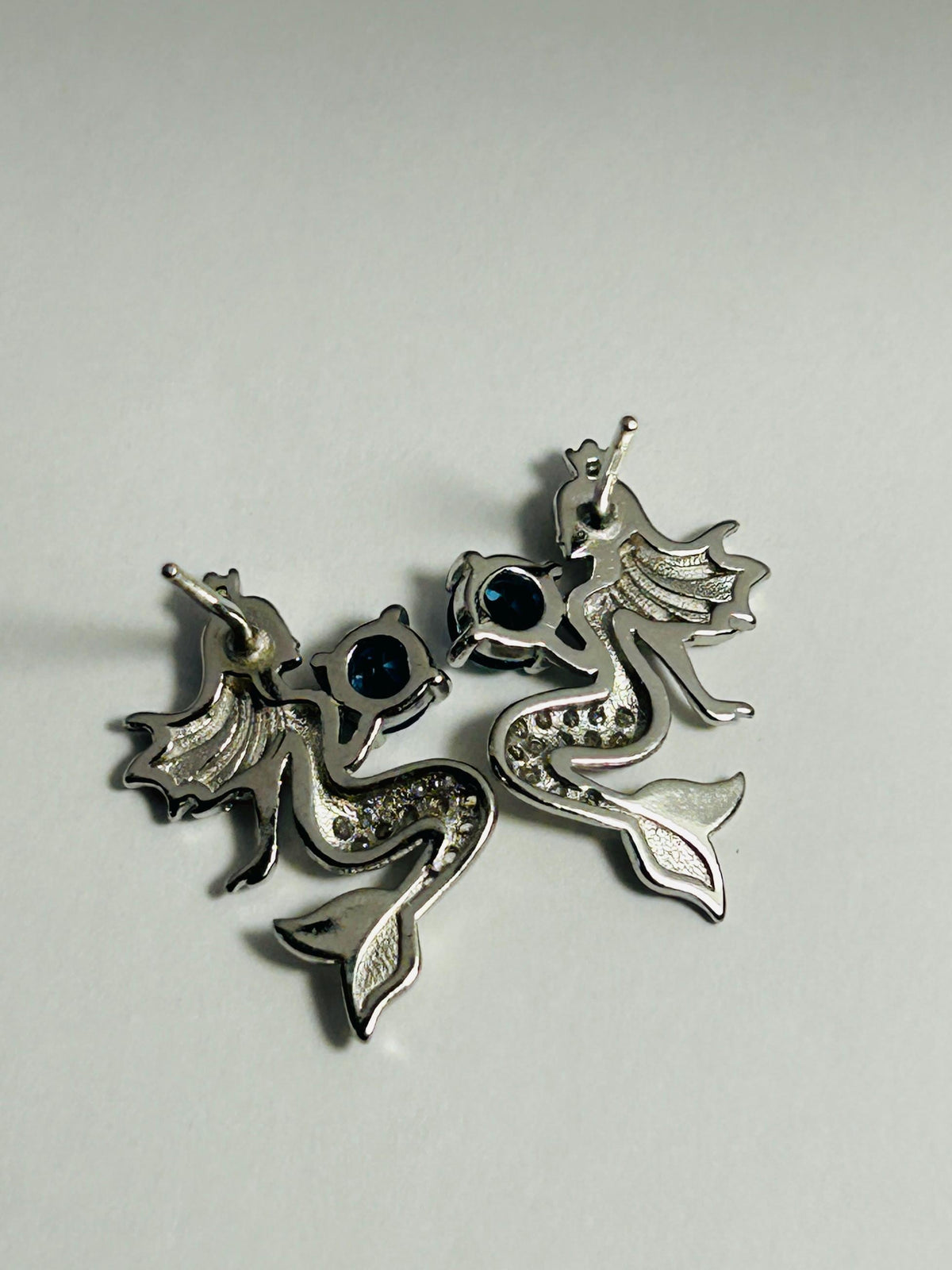 Mermaid Earrings With Blue Topaz & CZ - 925 Sterling Silver Girls or Ladies Ear Studs Celtic Dragon Jewellery