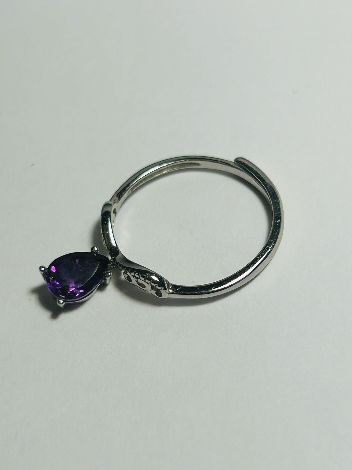 Amethyst Dangle Ring in 925 Sterling Silver - Adjustable Chevron Scroll Goth Jewellery Celtic Dragon Jewellery